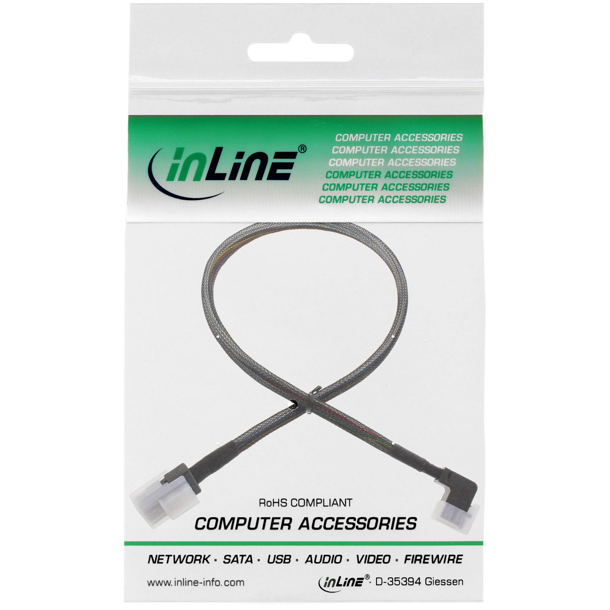 INLINE - Mini-SAS HD Kabel - SFF-8643 gewinkelt zu SFF-8087 - mit Sideband - 0,5m