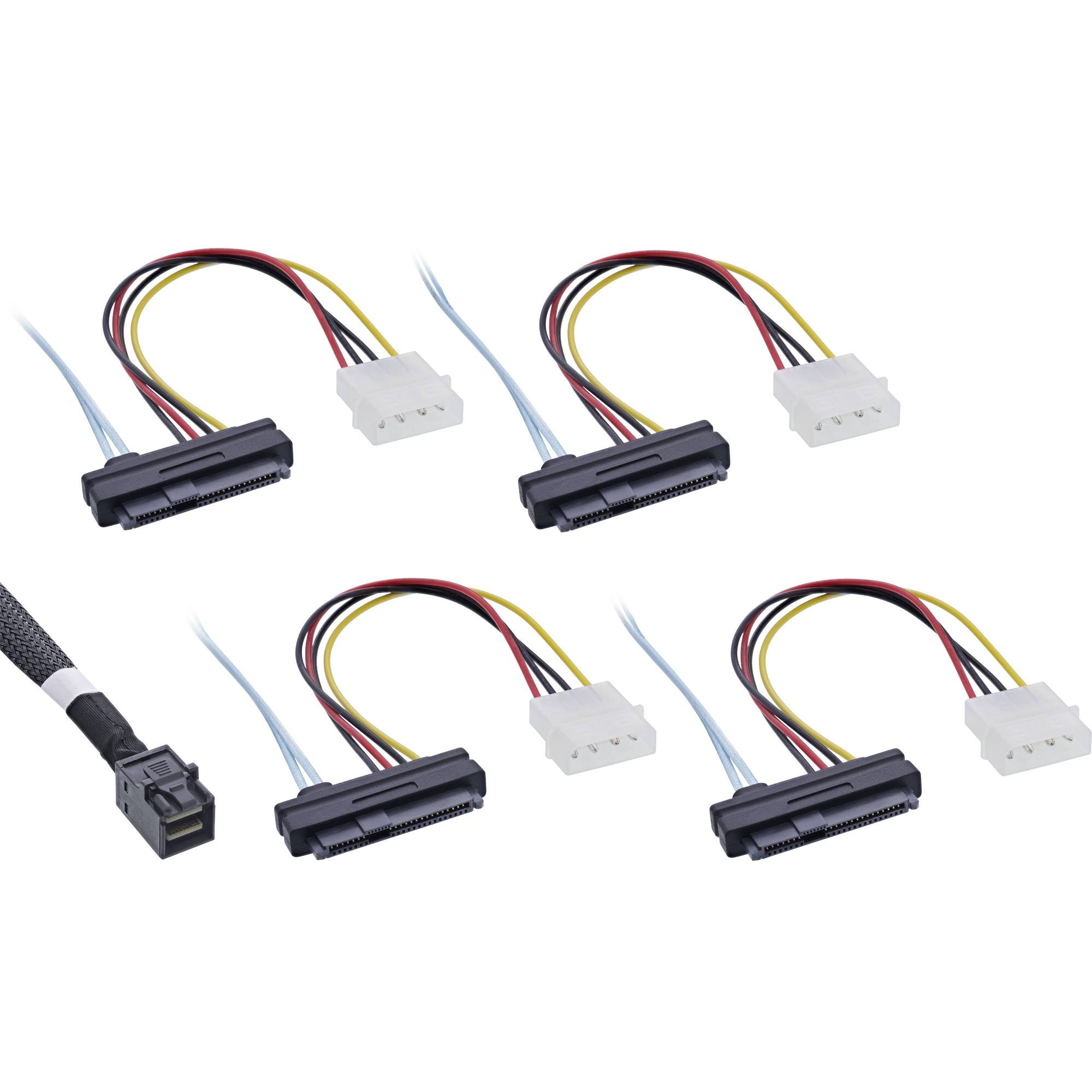 INLINE - Mini SAS HD Kabel - SFF-8643 zu 4x SFF-8482 (29-pol.) + Strom - 1m