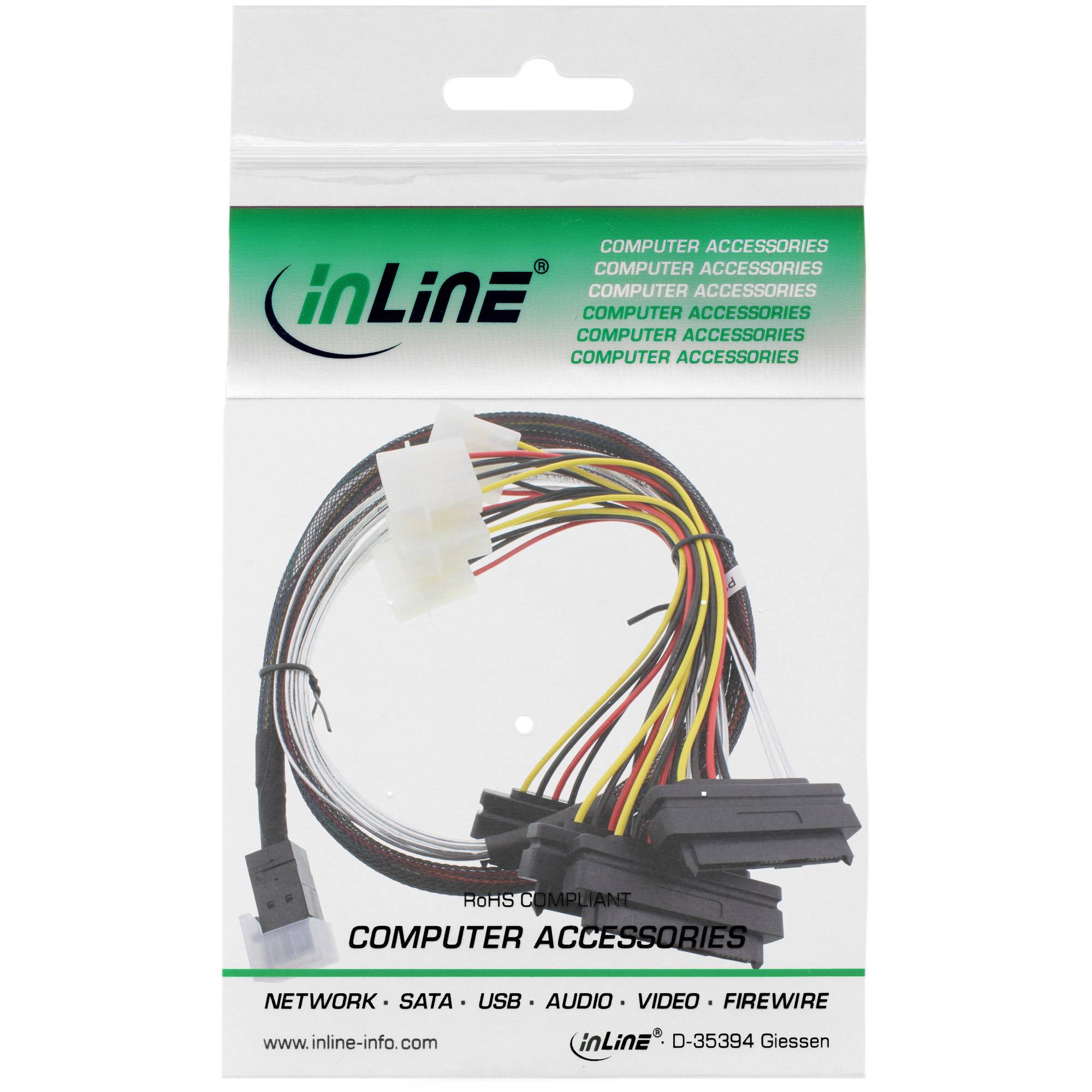 INLINE - Mini SAS HD Kabel - SFF-8643 zu 4x SFF-8482 (29-pol.) + Strom - 0,5m