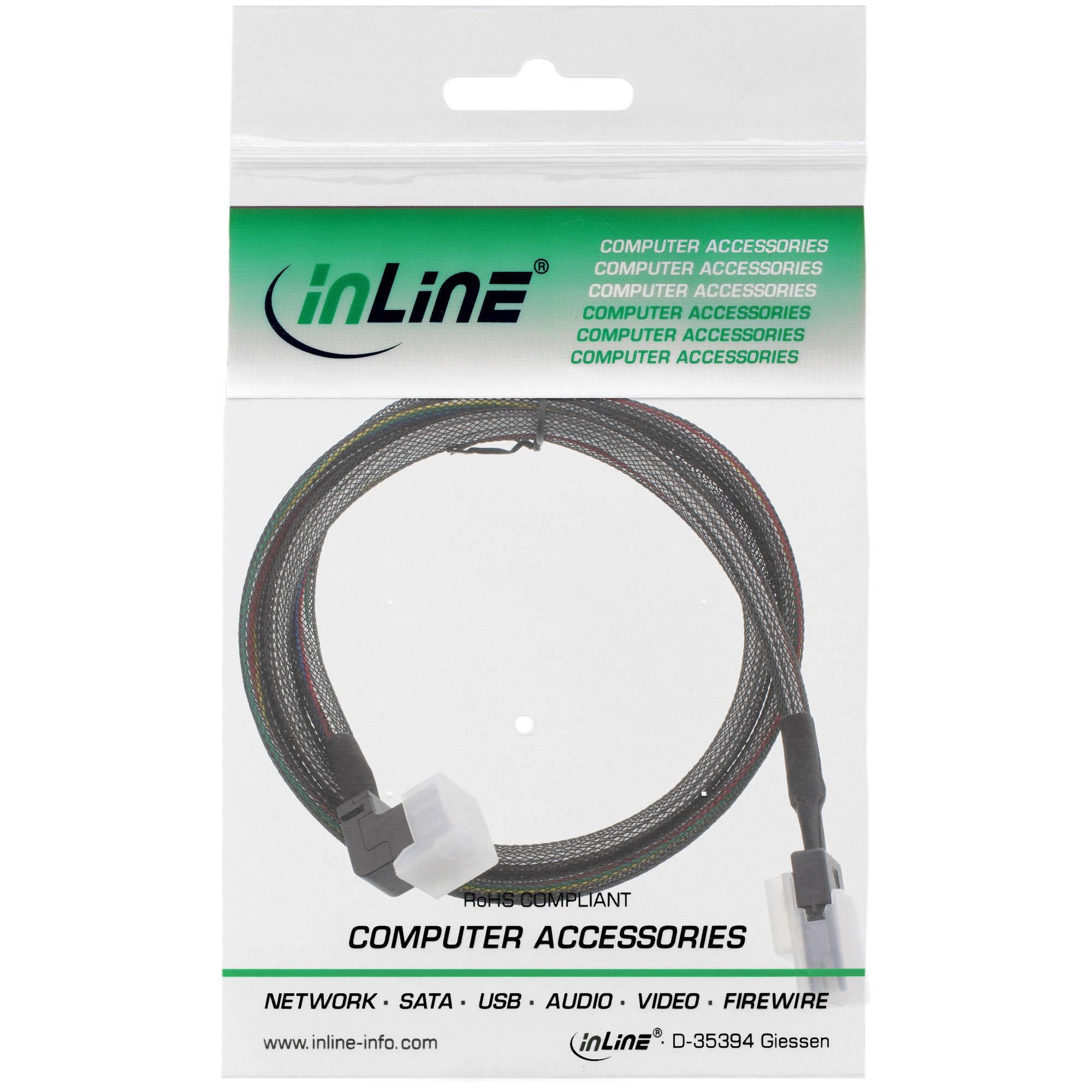 INLINE - Mini-SAS HD Kabel - SFF-8643 gewinkelt zu SFF-8087 - mit Sideband - 1m