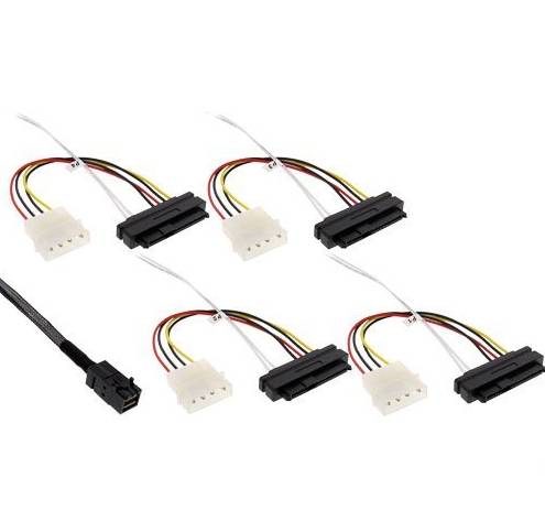 INLINE - Mini SAS HD Kabel - SFF-8643 zu 4x SFF-8482 (29-pol.) + Strom - 1m