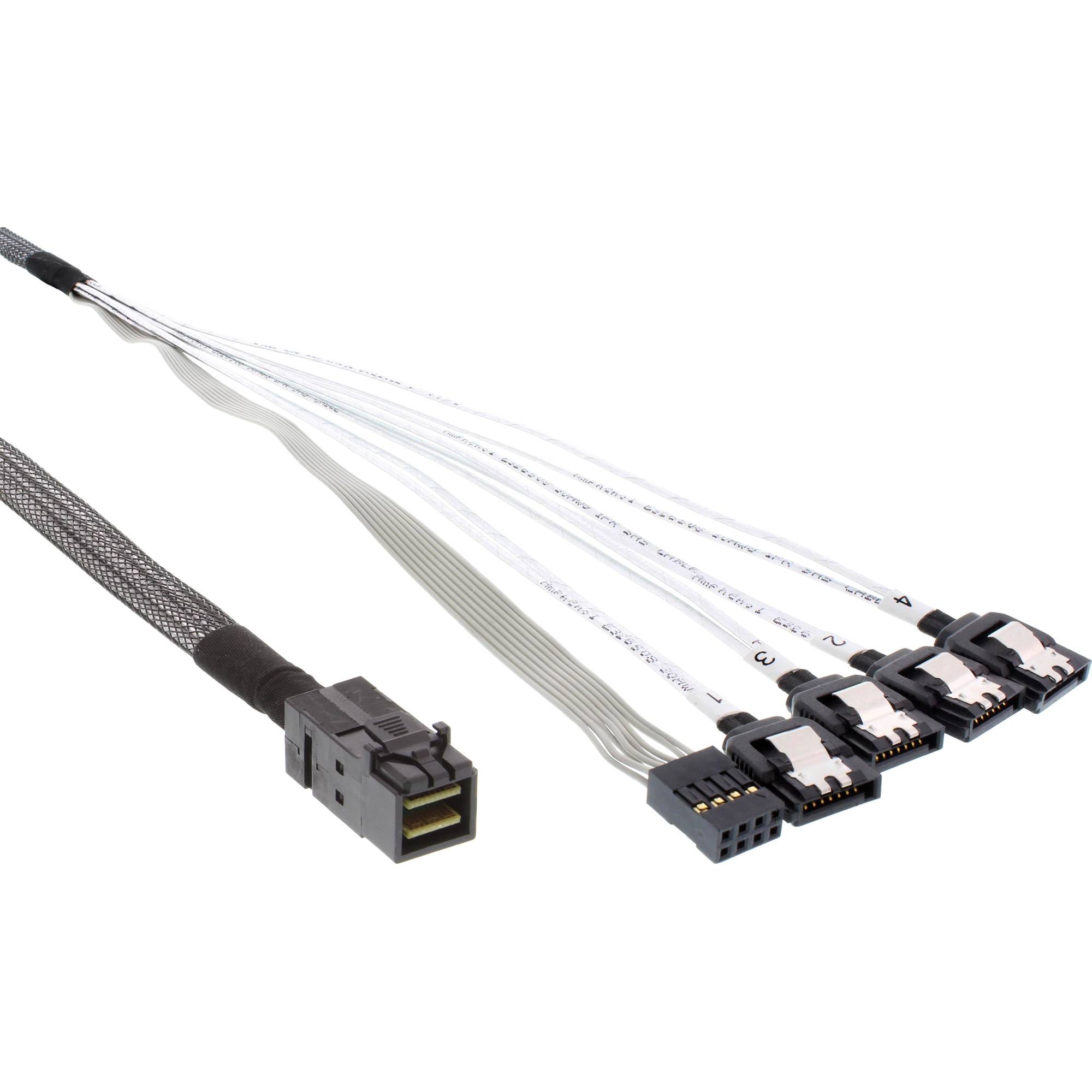 INLINE - Mini SAS HD Kabel - SFF-8643 zu 4x SATA + Sideband - 1m