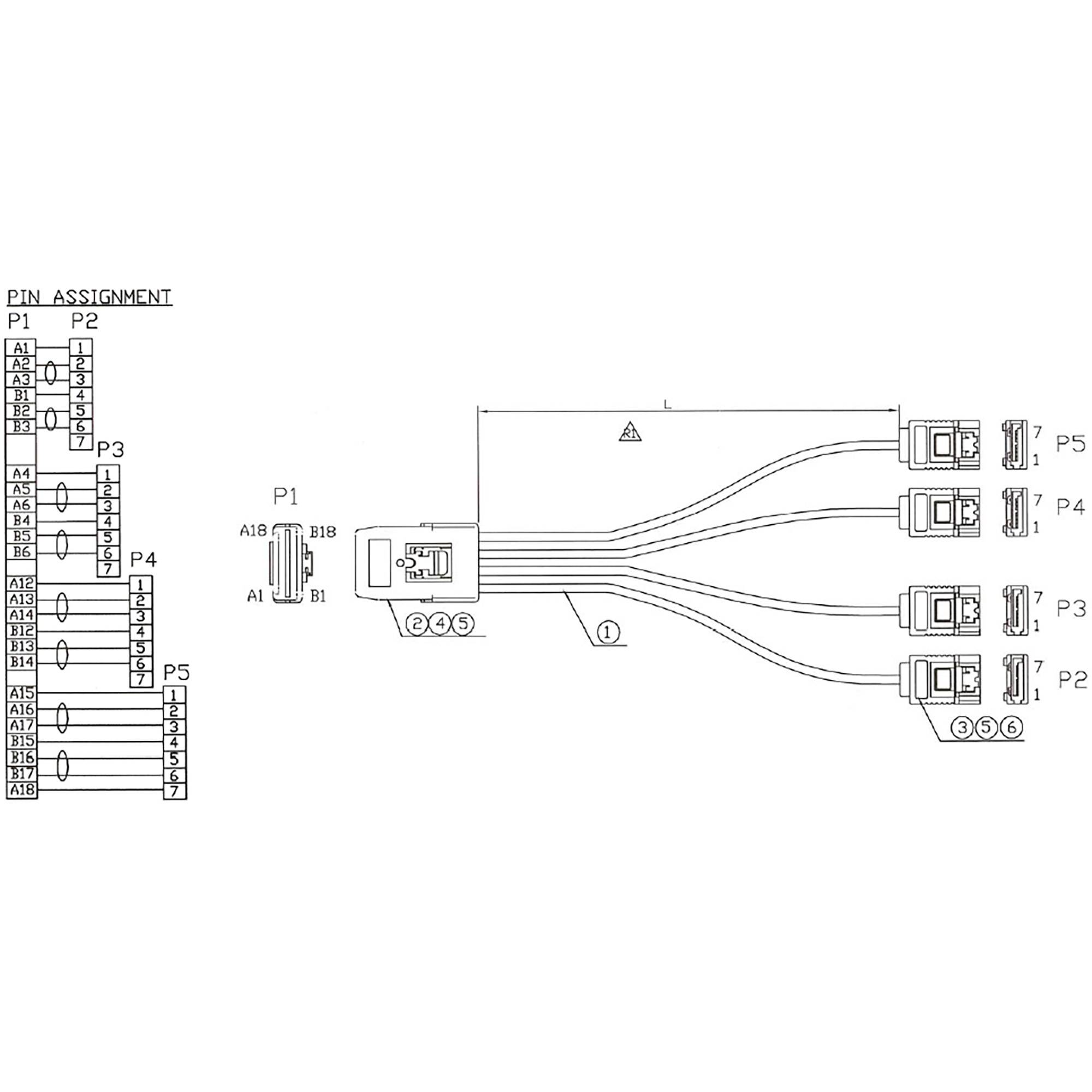 INLINE - SAS Anschlusskabel - Mini-SAS SFF-8087 an 4x SATA - 1:1 - OCR - 0,75m