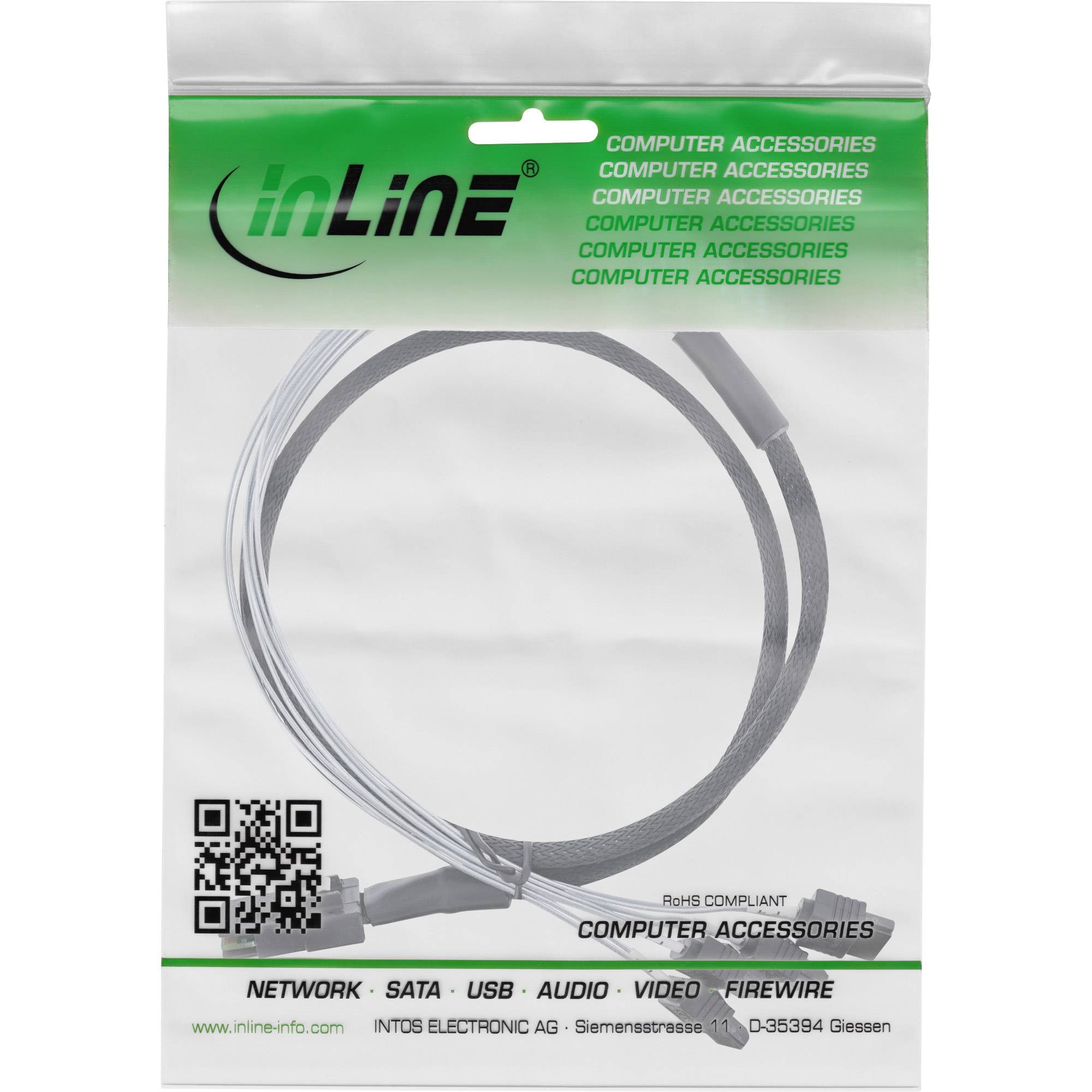 INLINE - SAS Anschlusskabel - Mini-SAS SFF-8087 an 4x SATA - 1:1 - OCR - 0,5m