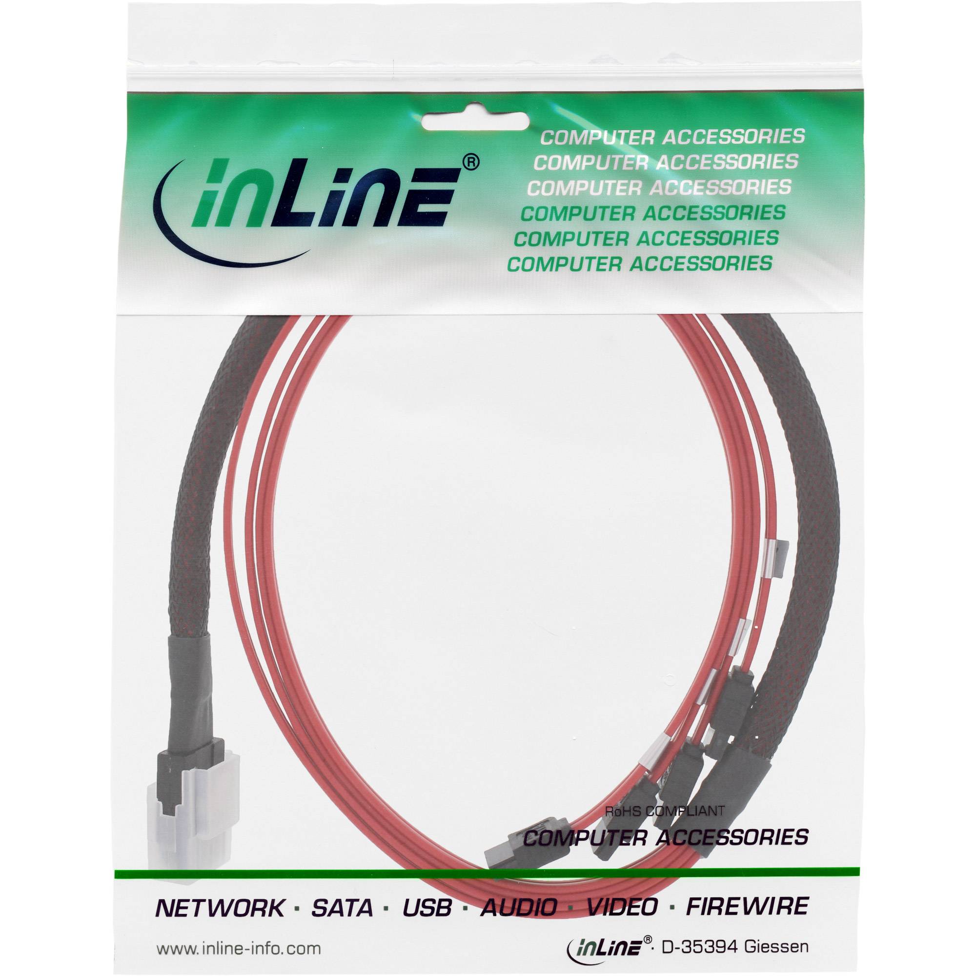 INLINE - SAS Anschlusskabel - Mini SAS SFF8087 an 4x SATA - Crossover - OCF - 0,75m