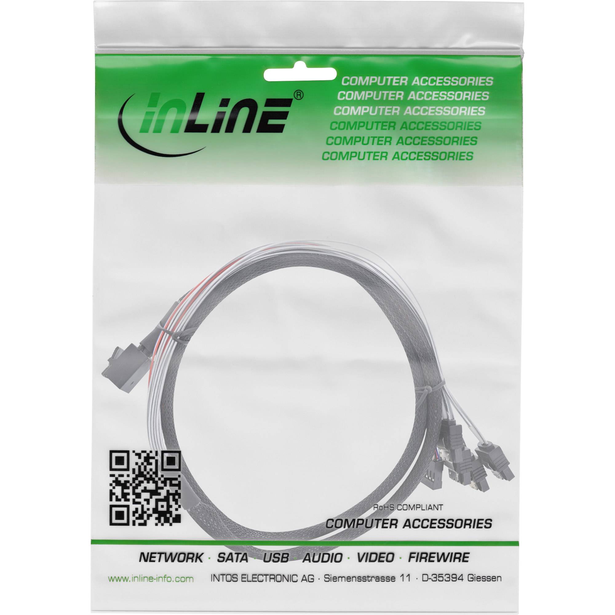 INLINE - Mini SAS HD Kabel - SFF-8643 zu 4x SATA + Sideband - 1m