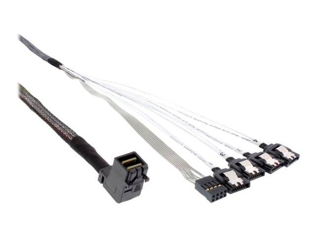 INLINE - Mini SAS HD Kabel - SFF-8643 gewinkelt zu 4x SATA + Sideband - 0,5m