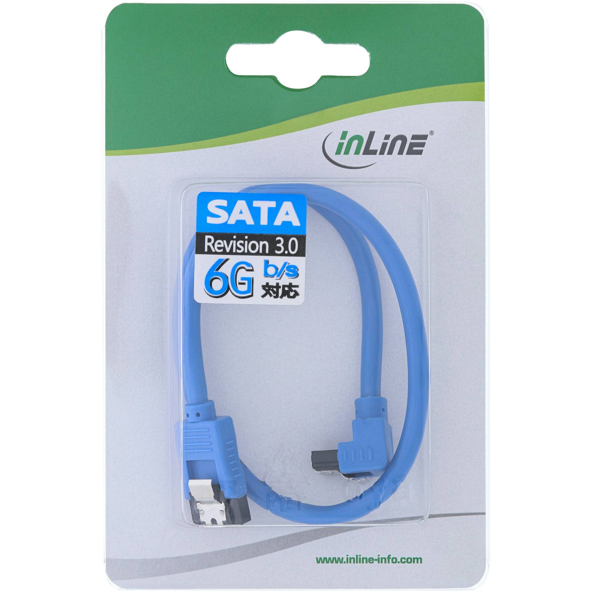 INLINE - SATA 6Gb/s Anschlusskabel rund - abgewinkelt - blau - mit Lasche - 0,3m