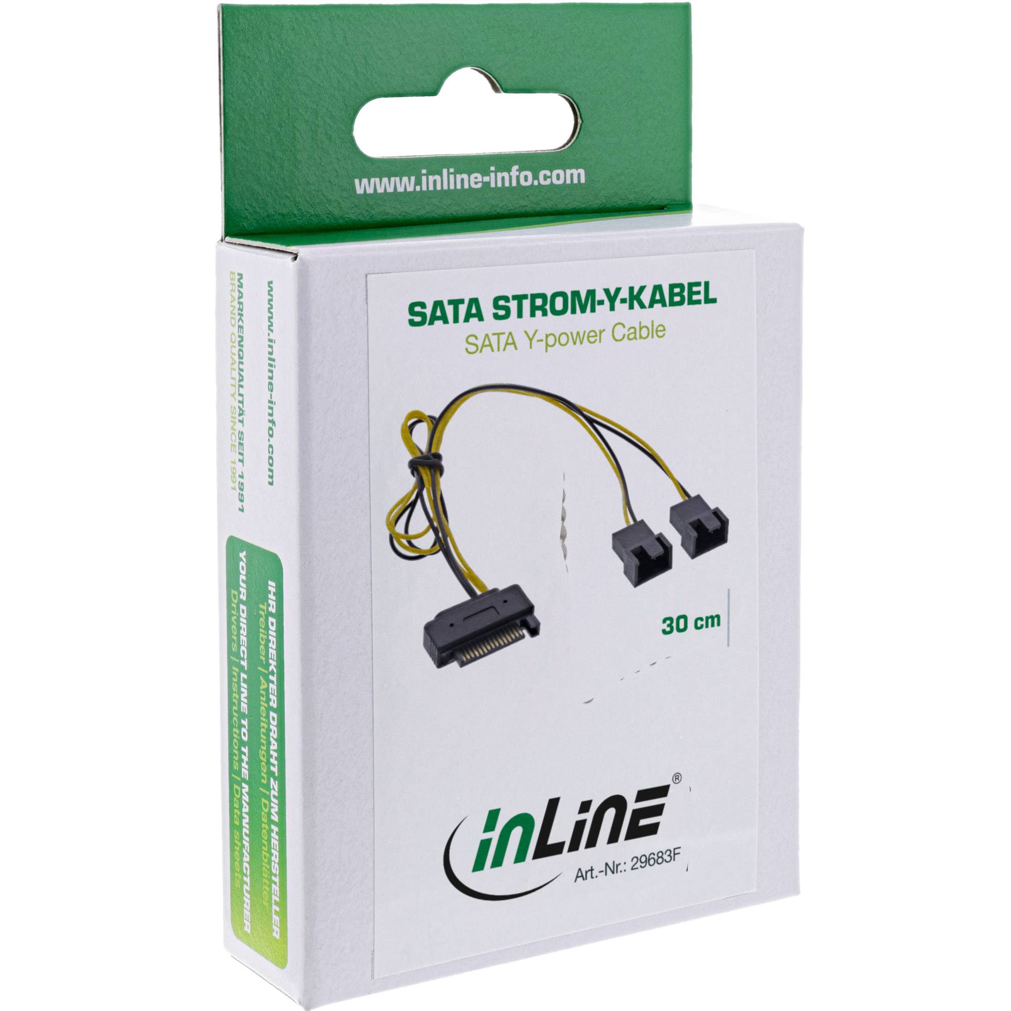 INLINE - SATA Strom-Y-Kabel - SATA Buchse an 2x Lüfter (2pol) Stecker - 0,30m