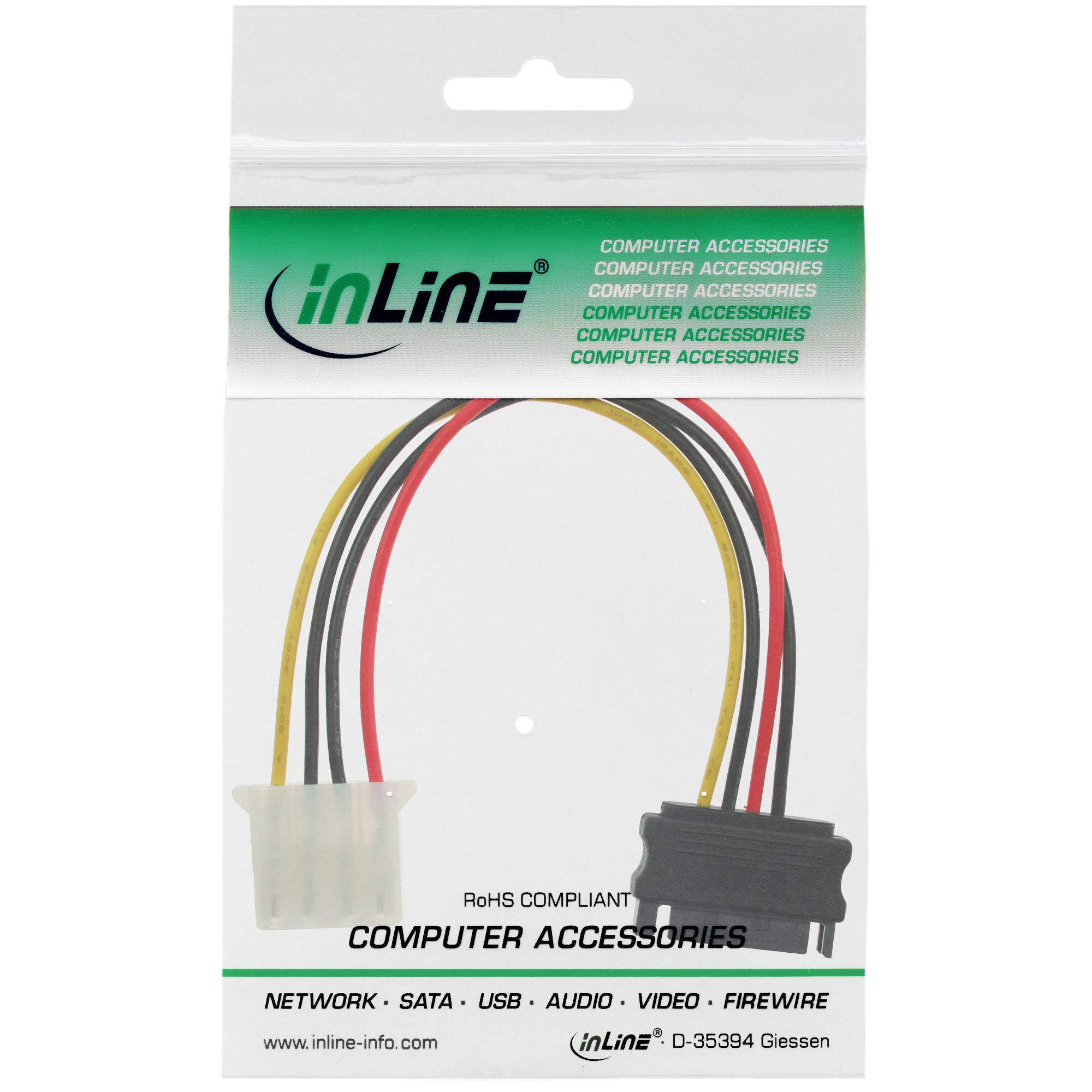 INLINE - SATA Stromadapterkabel - 15pol SATA Buchse an 4pol Stecker - 0,30m