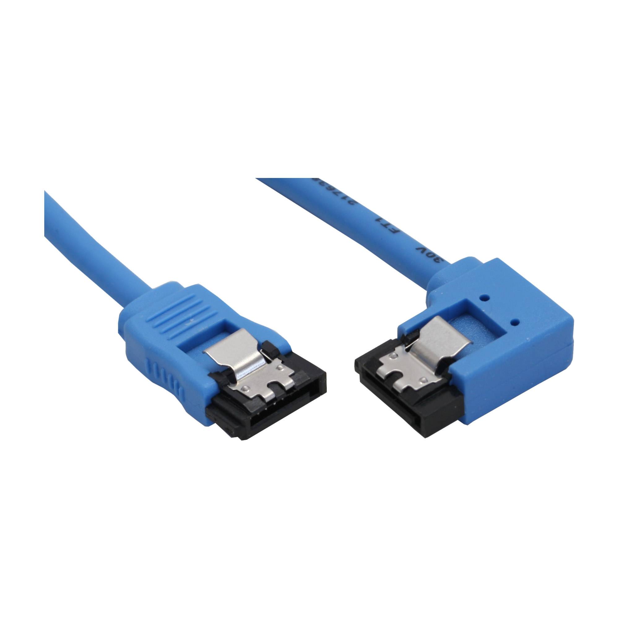 INLINE - SATA 6Gb/s Anschlusskabel rund - abgew. rechts - blau - mit Lasche - 0,3m