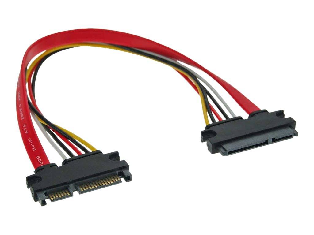 Sata-Datenkabel mit roter Ummantelung und schwarzen Steckverbindern an beiden Enden.