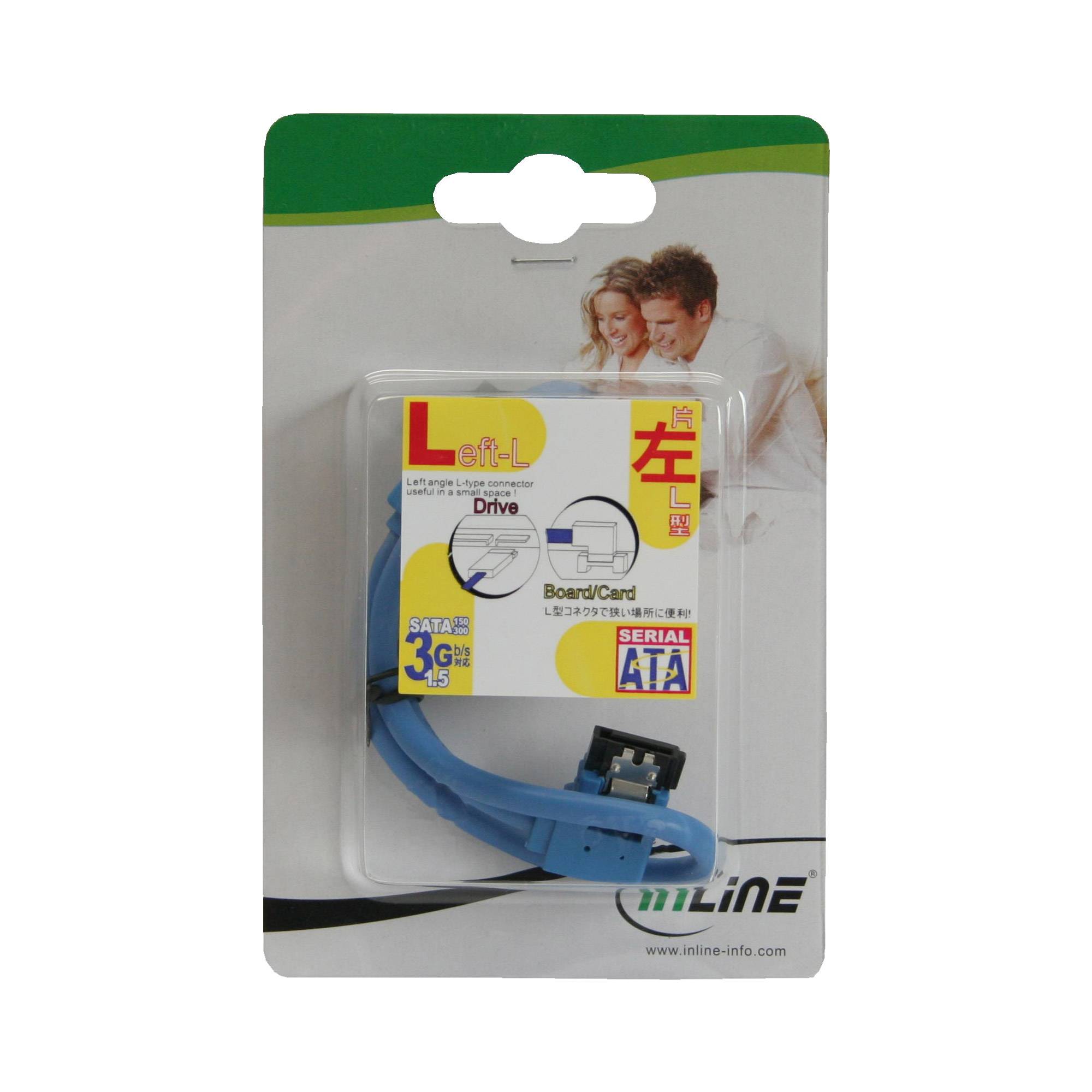 INLINE - SATA 6Gb/s Anschlusskabel rund - abgew. links - blau - mit Lasche - 0,5m