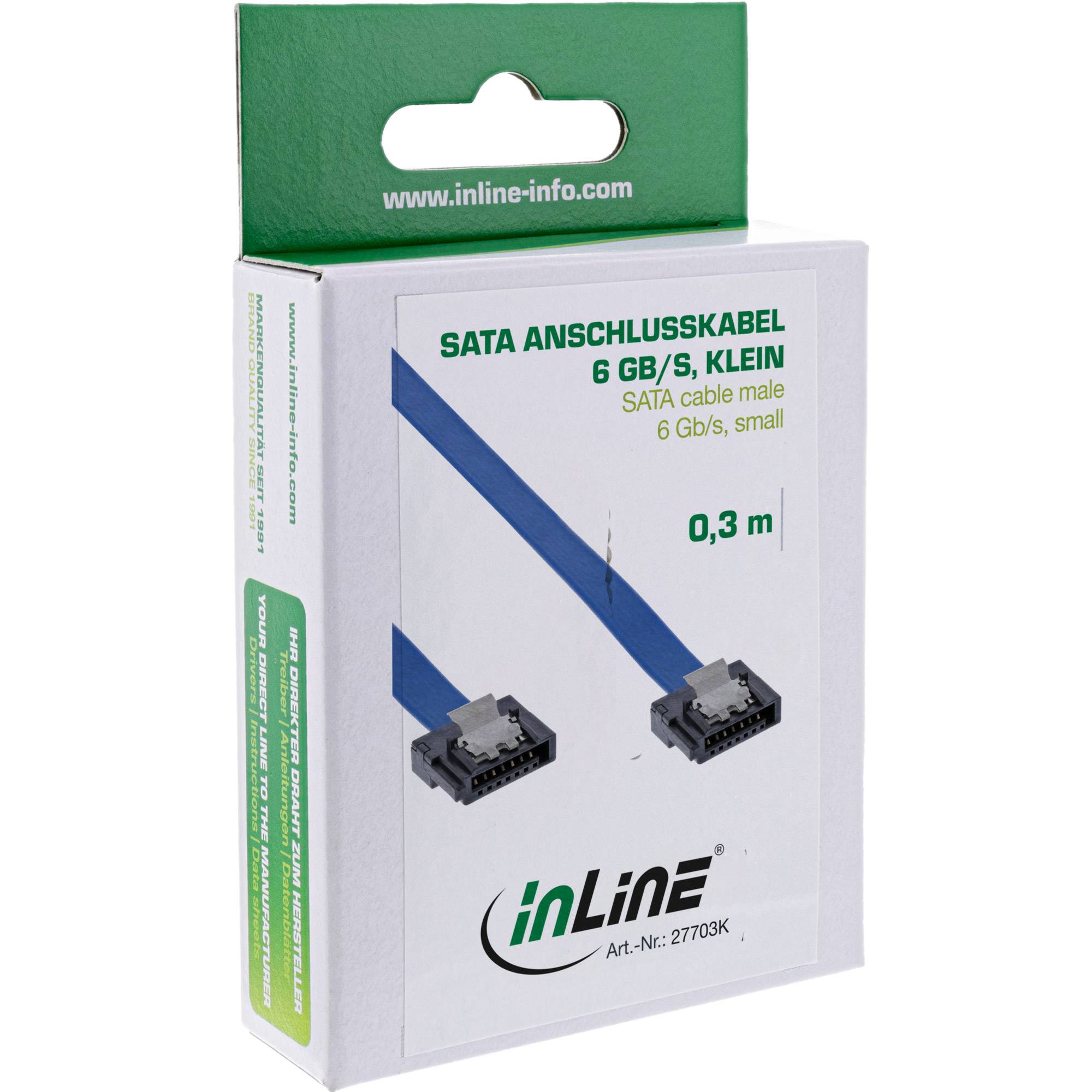 INLINE - SATA 6Gb/s Anschlusskabel klein - mit Sicherheitslasche - 0,3m
