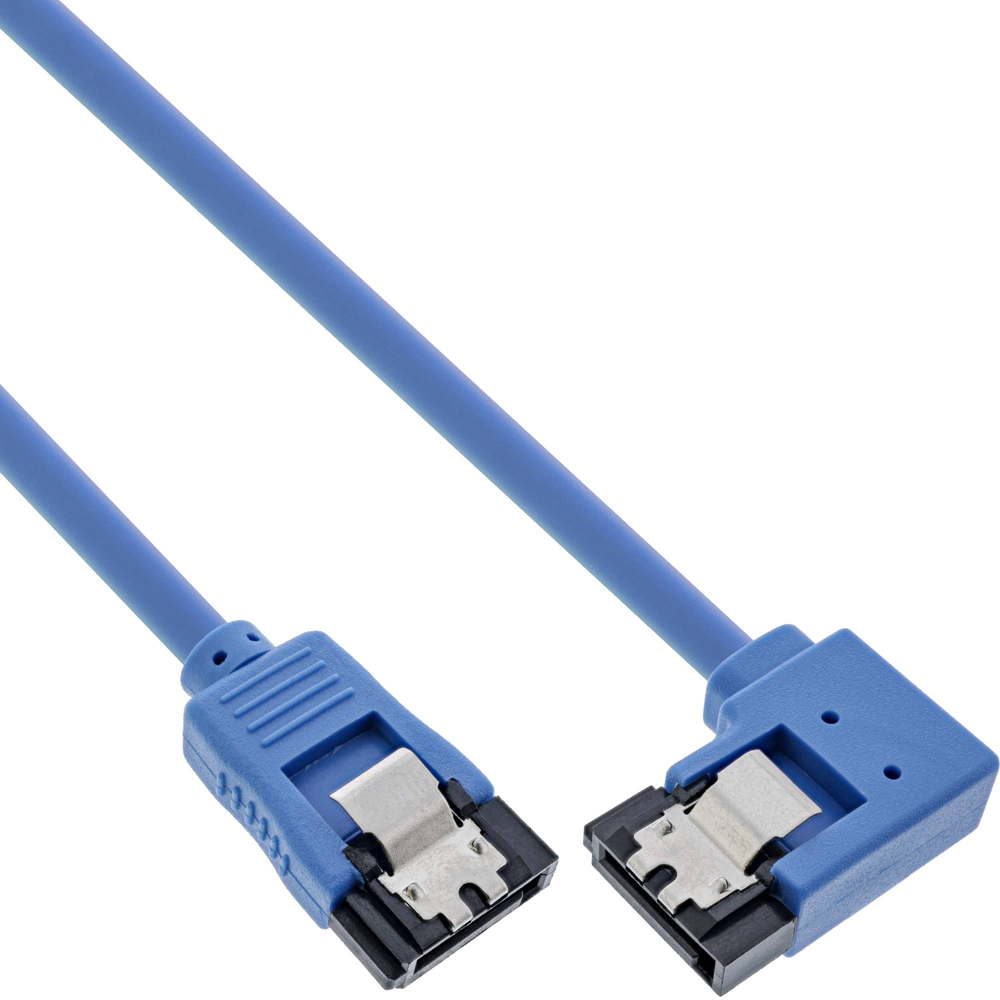 INLINE - SATA 6Gb/s Anschlusskabel rund - abgew. rechts - blau - mit Lasche - 0,3m