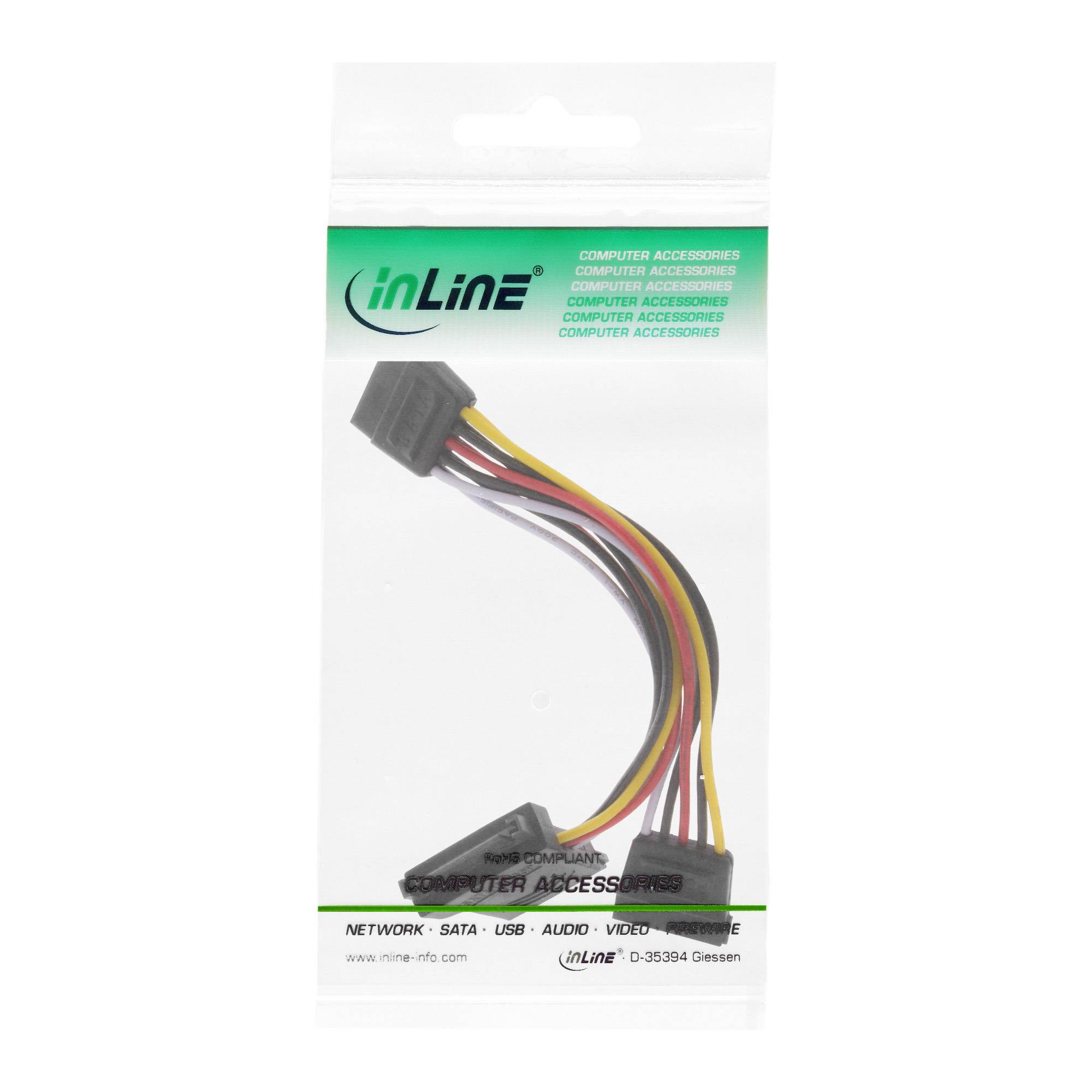 INLINE - SATA Stromadapterkabel - SATA Stecker / Buchse - an 2x SATA Stecker - 0,15m