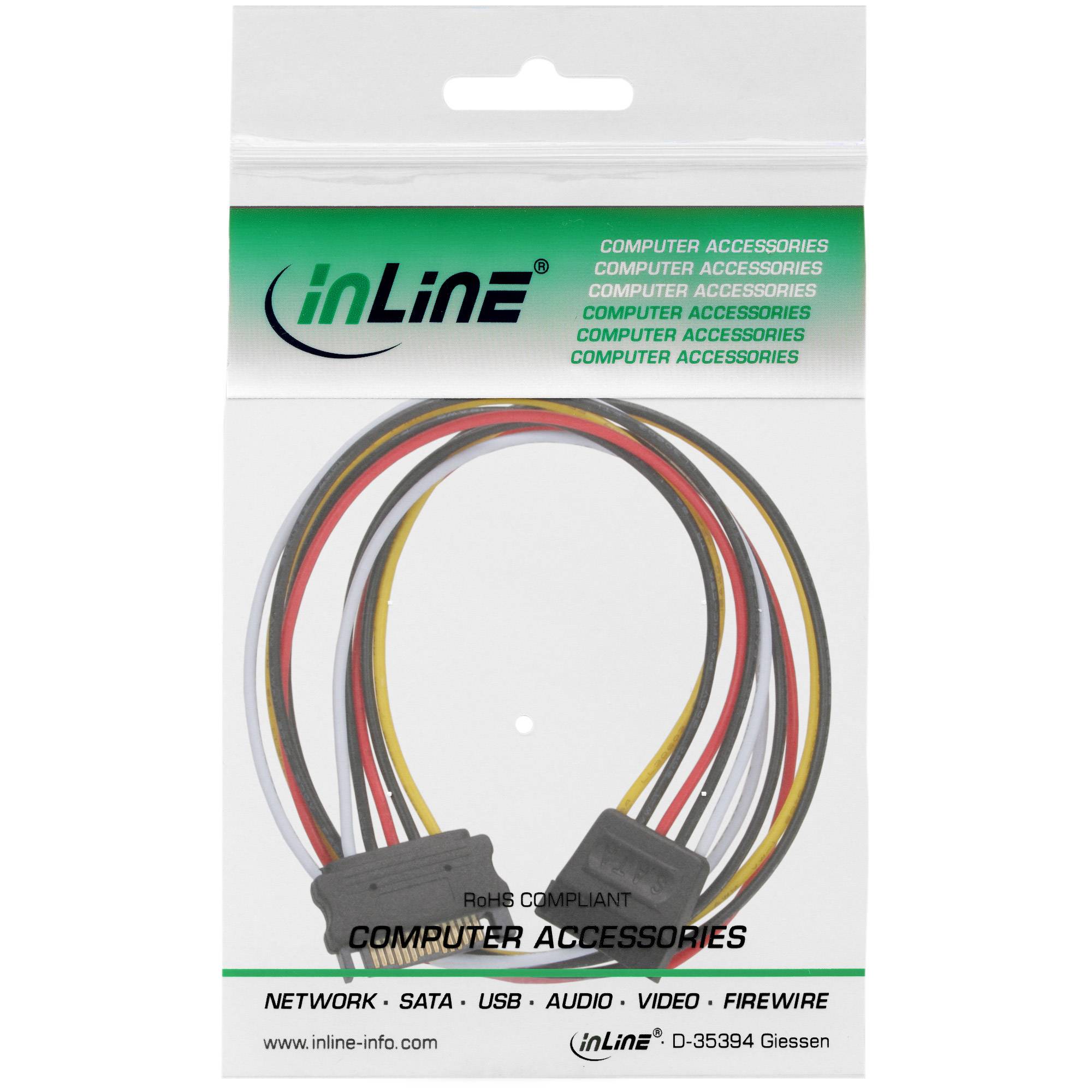 INLINE - Strom Verlängerung intern - SATA Stecker / Buchse - 1m