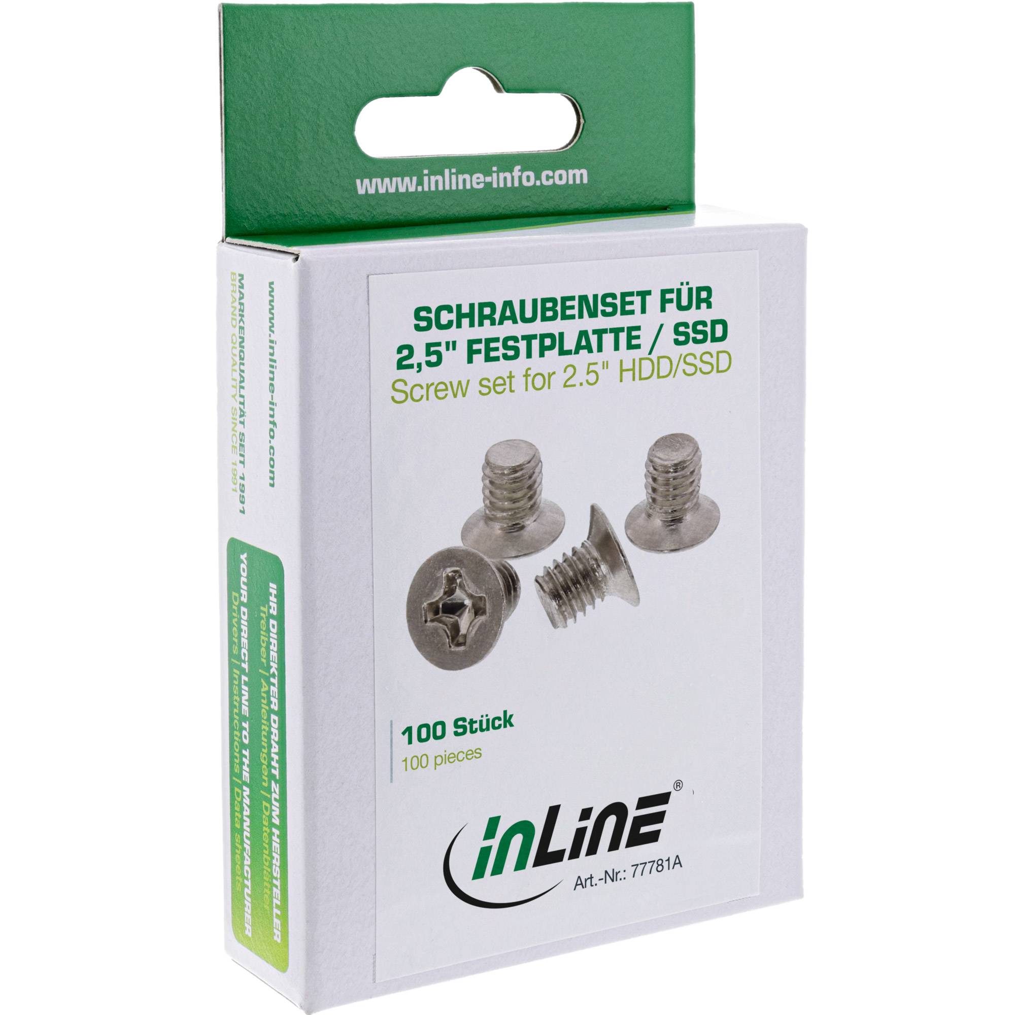 INLINE - Schraubenset - f. 2,5"" HDD/SSD - 3mm - flacher Senkkopf - silber 100er Pack