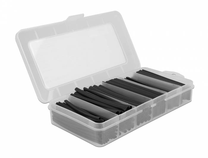 Delock Wärmeschrumpfschlauch-Kit - Schwarz - Heat shrink tube assortment box - s