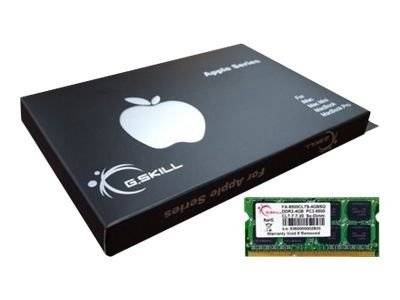 Apple-verpackte G.SKILL-Speicherverpackung mit einem grünen RAM-Modul, das unten dargestellt ist und das Produkt und seine Verpackung zeigt.