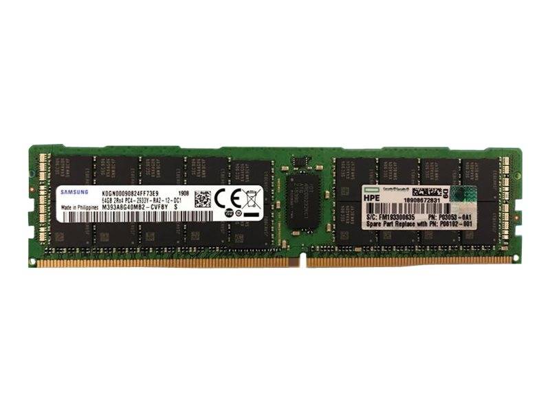 Ein grünes Computer-RAM-Speichermodul mit zwei Sätzen schwarzer Chips und weißen Samsung- und HPE-Beschriftungen auf weißem Hintergrund.