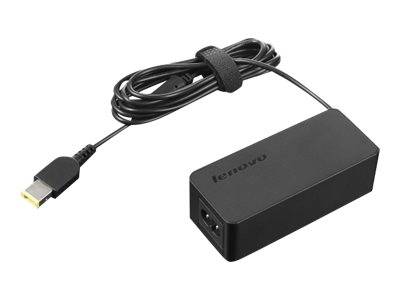 Lenovo-Laptop-Netzteil mit angebrachtem Kabel und Stecker, gezeigt auf weißem Hintergrund.