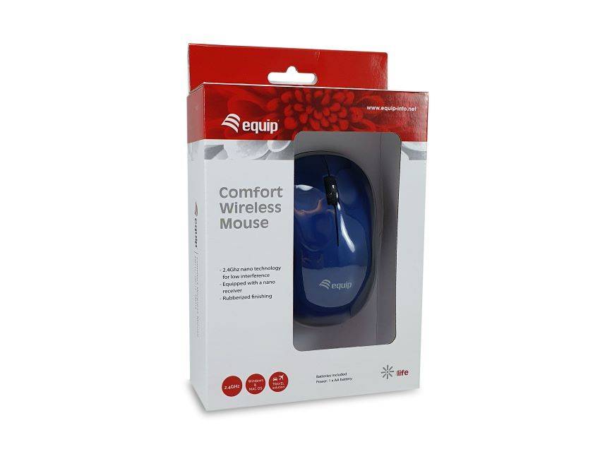 Equip Kabellose komfort-maus - Beidhändig - Optisch - RF Wireless - Blau