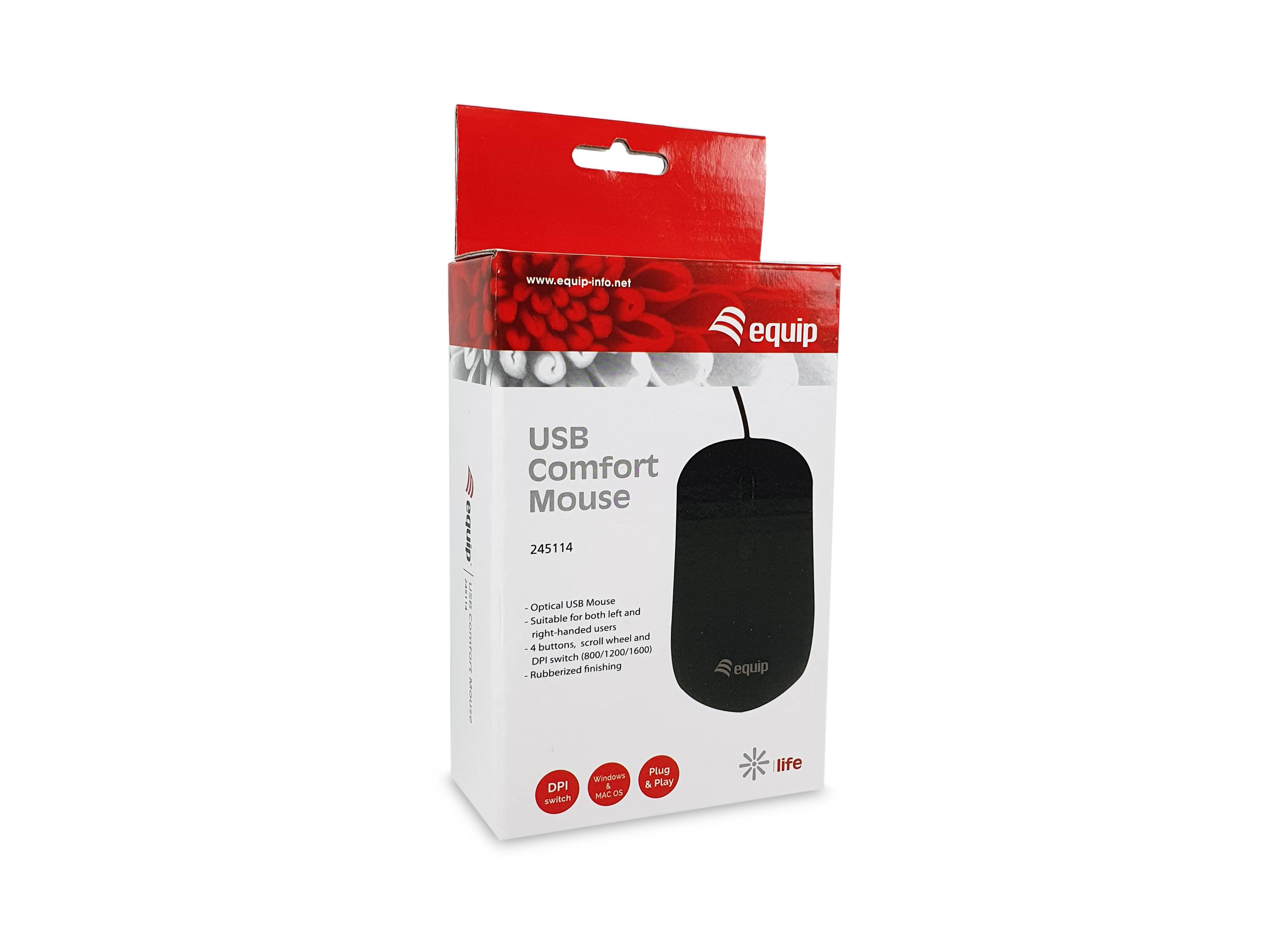 Equip USB-Komfortmaus - Beidhändig - Optisch - USB Typ-A - 1600 DPI - Schwarz