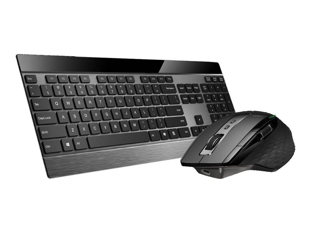 Drahtlose Tastatur- und Mausgarnitur auf weißem Hintergrund dargestellt.