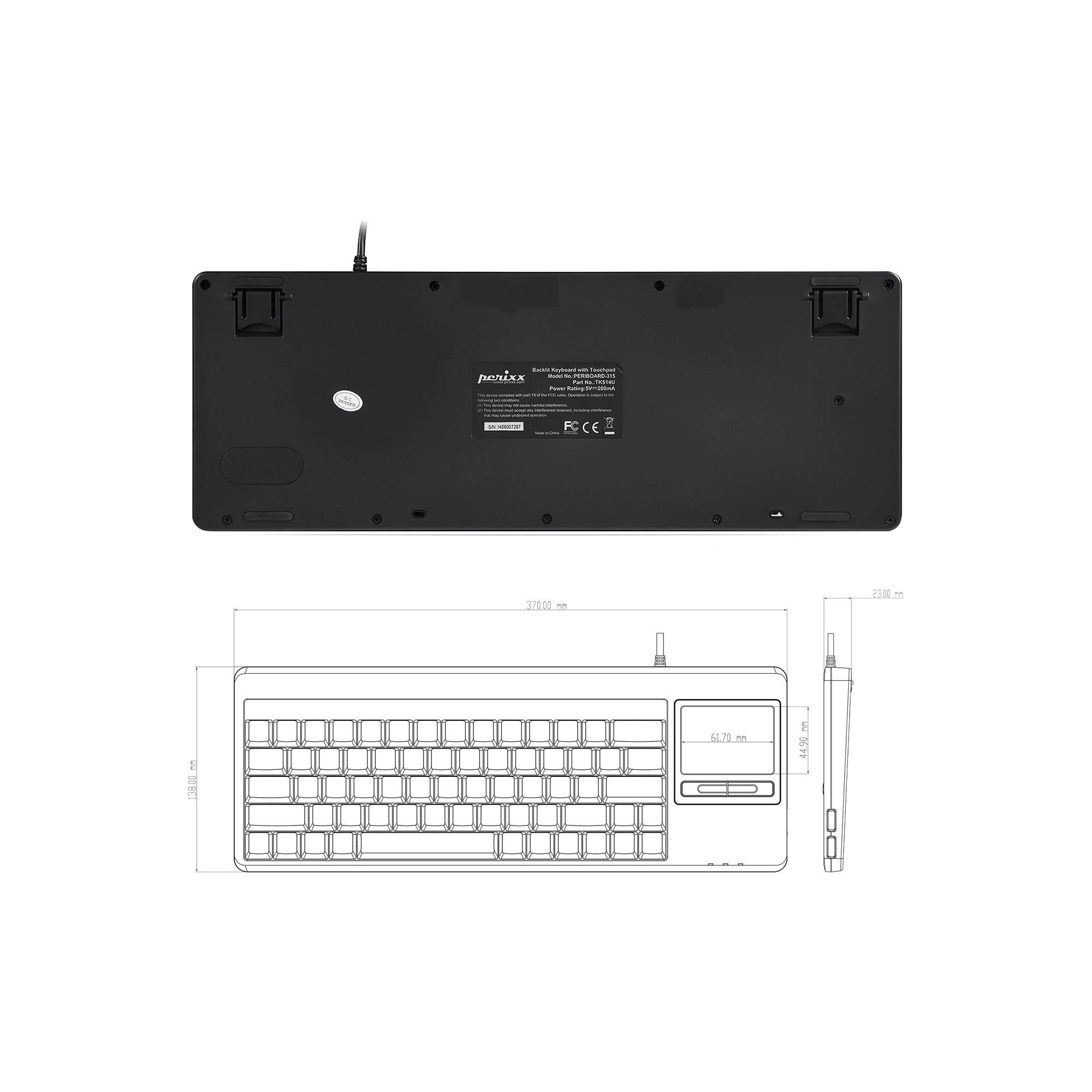Perixx PERIBOARD-515H PLUS - Tastatur - mit Touchpad, Maustaste