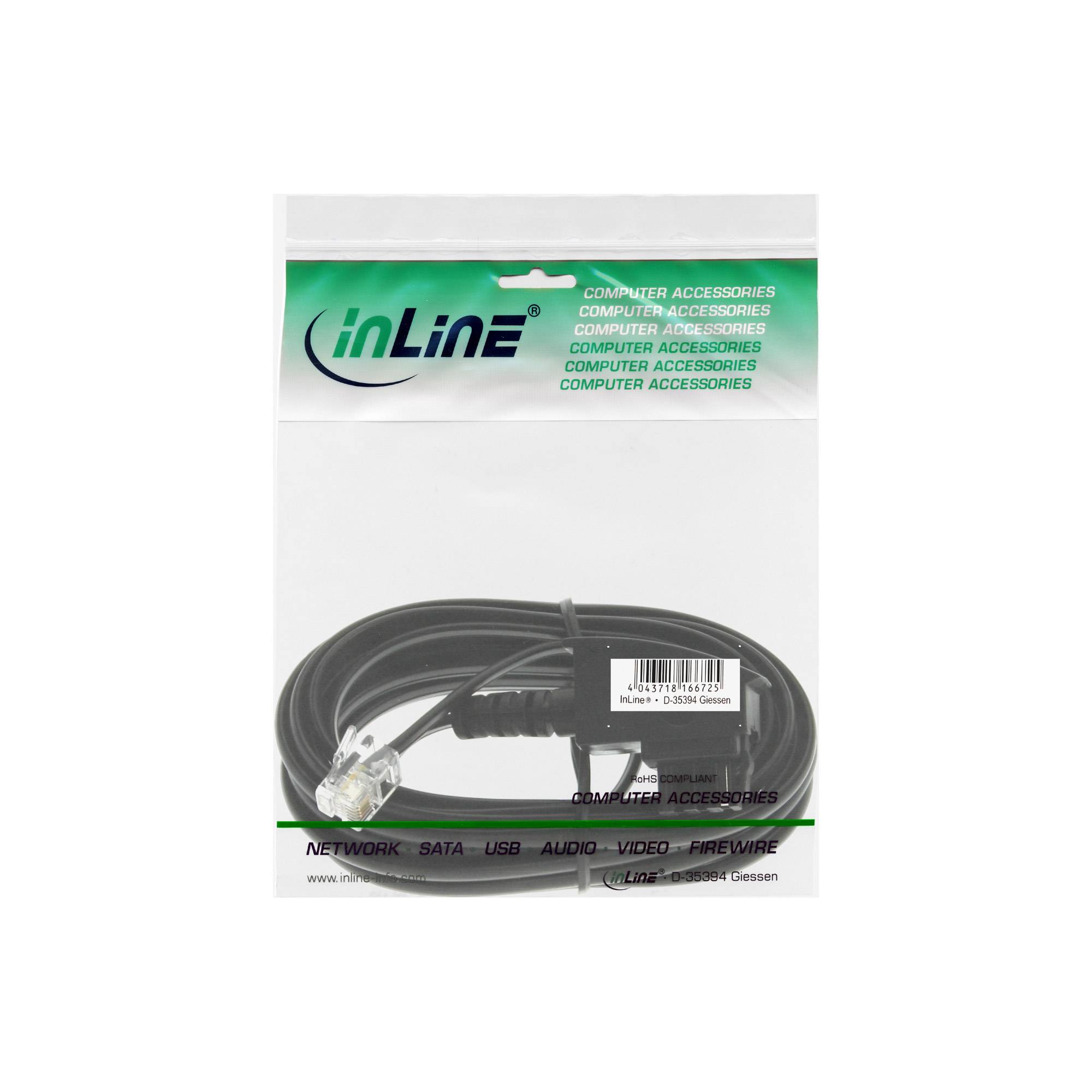 INLINE - TAE-F Kabel - 6polig/4adrig - für Import - TAE-F Stecker / RJ11 Stecker - 3m
