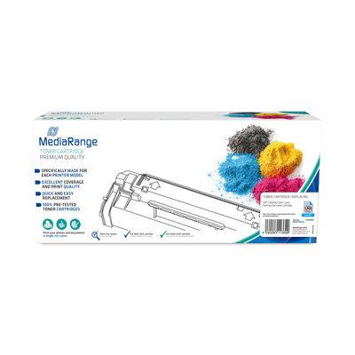 MediaRange Toner-Patrone Premium-Qualität Karton mit Drucker-Patrone Illustration und farbigen Toner-Pulver Bildern.