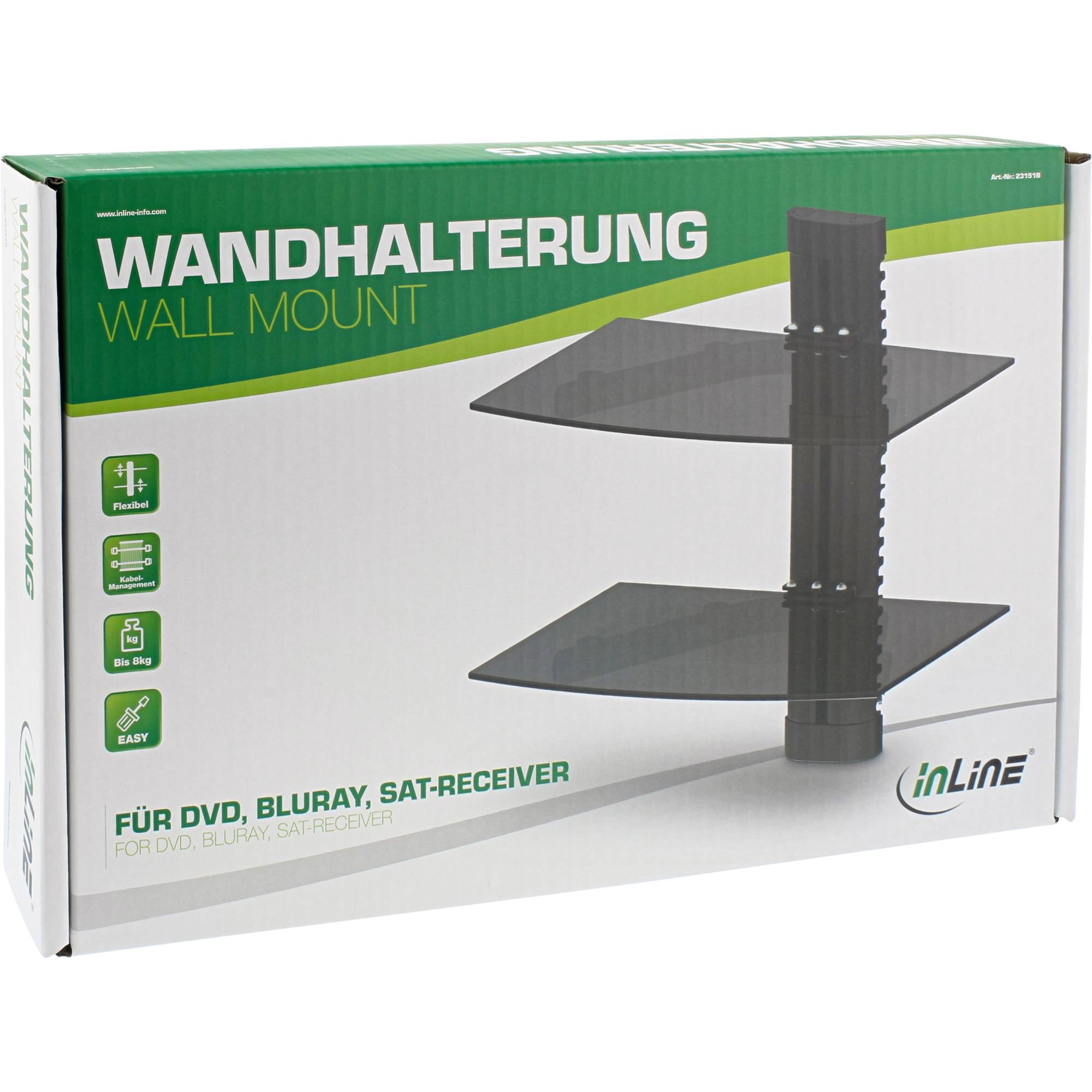 INLINE - Wandhalterung - für DVD - Bluray - Sat-Receiver - bis 8kg - schwarz