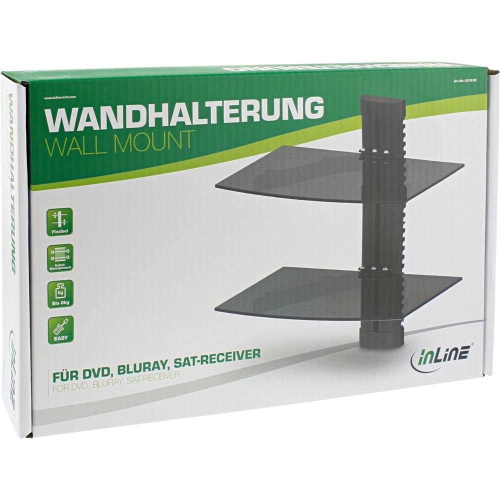 INLINE - Wandhalterung - für DVD - Bluray - Sat-Receiver - bis 8kg - schwarz