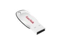 SanDisk USB-Speicherstick auf weißem Hintergrund, diagonal dargestellt mit sichtbarem Markennamen.