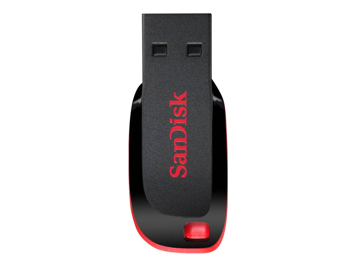 Schwarzes und rotes SanDisk-USB-Flash-Laufwerk mit dem roten „SanDisk