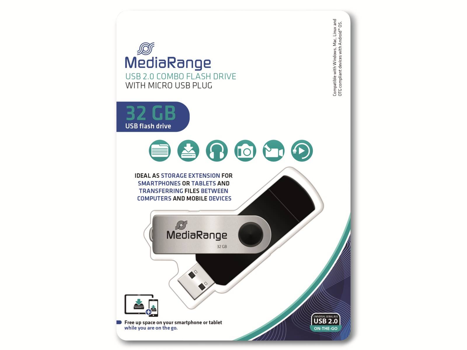 MediaRange USB 2.0 Kombi-Stick mit Micro-USB-Anschluss, 32 GB' - Ideal zum Dateitransfer zwischen Smartphones, Tablets und Computern.