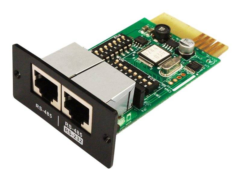 RS-485/RS-232 PCI-Erweiterungskarte mit zwei seriellen Anschlüssen auf einer schwarzen Halterung.