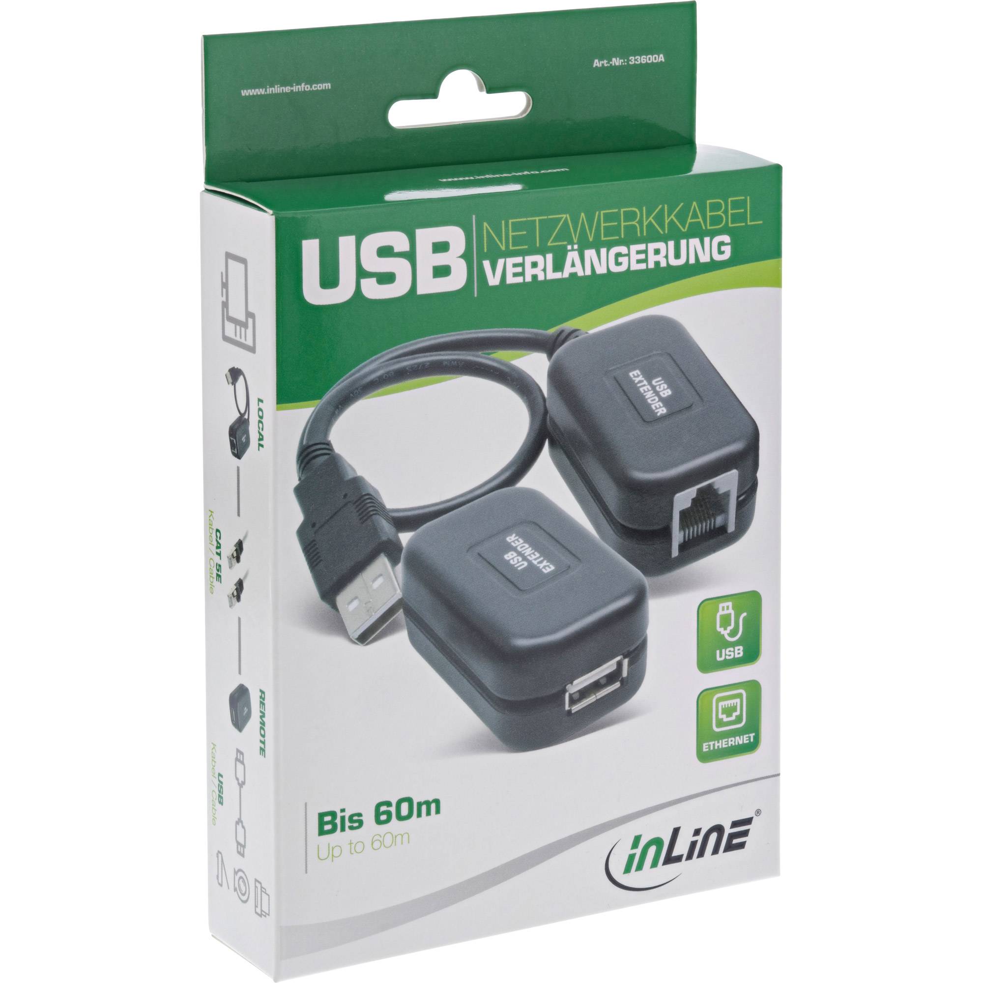 InLine - USB-Erweiterung - USB - 4-polig USB Typ A, RJ-45 / 4-polig USB Typ A, RJ-45