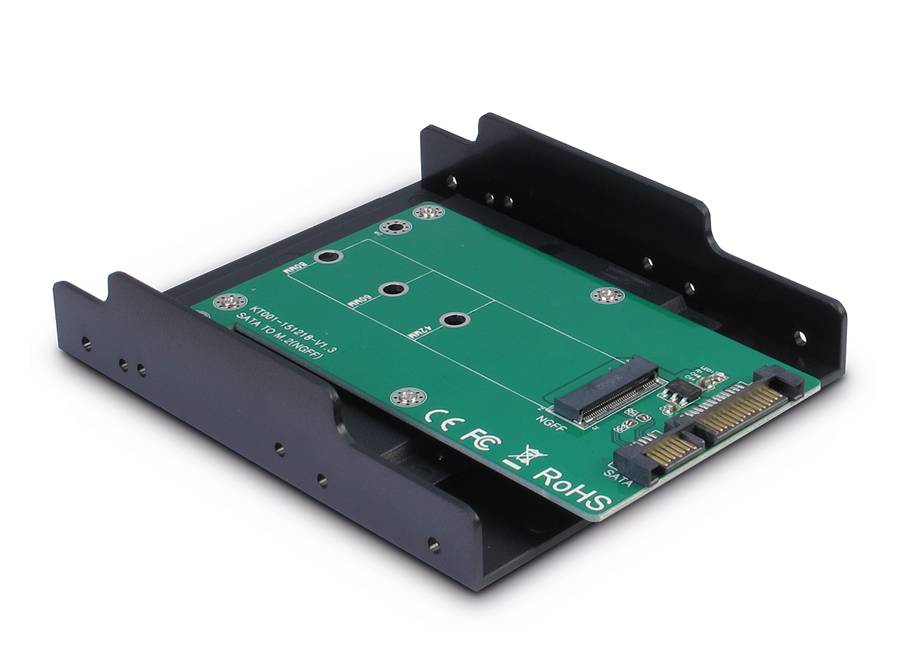 Elektronische Leiterplatte, die in einem schwarzen Metallgehäuse montiert ist, auf weißem Hintergrund dargestellt.