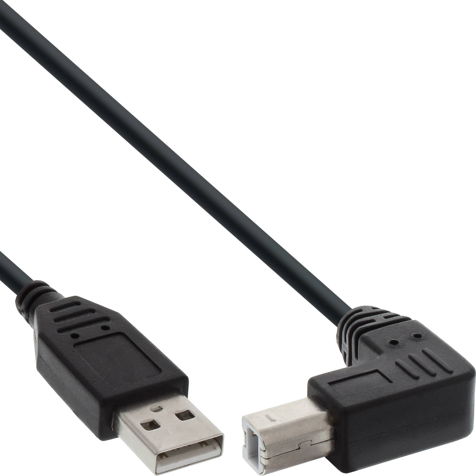 INLINE - USB 2.0 Kabel - A an B unten abgewinkelt - schwarz - 2m