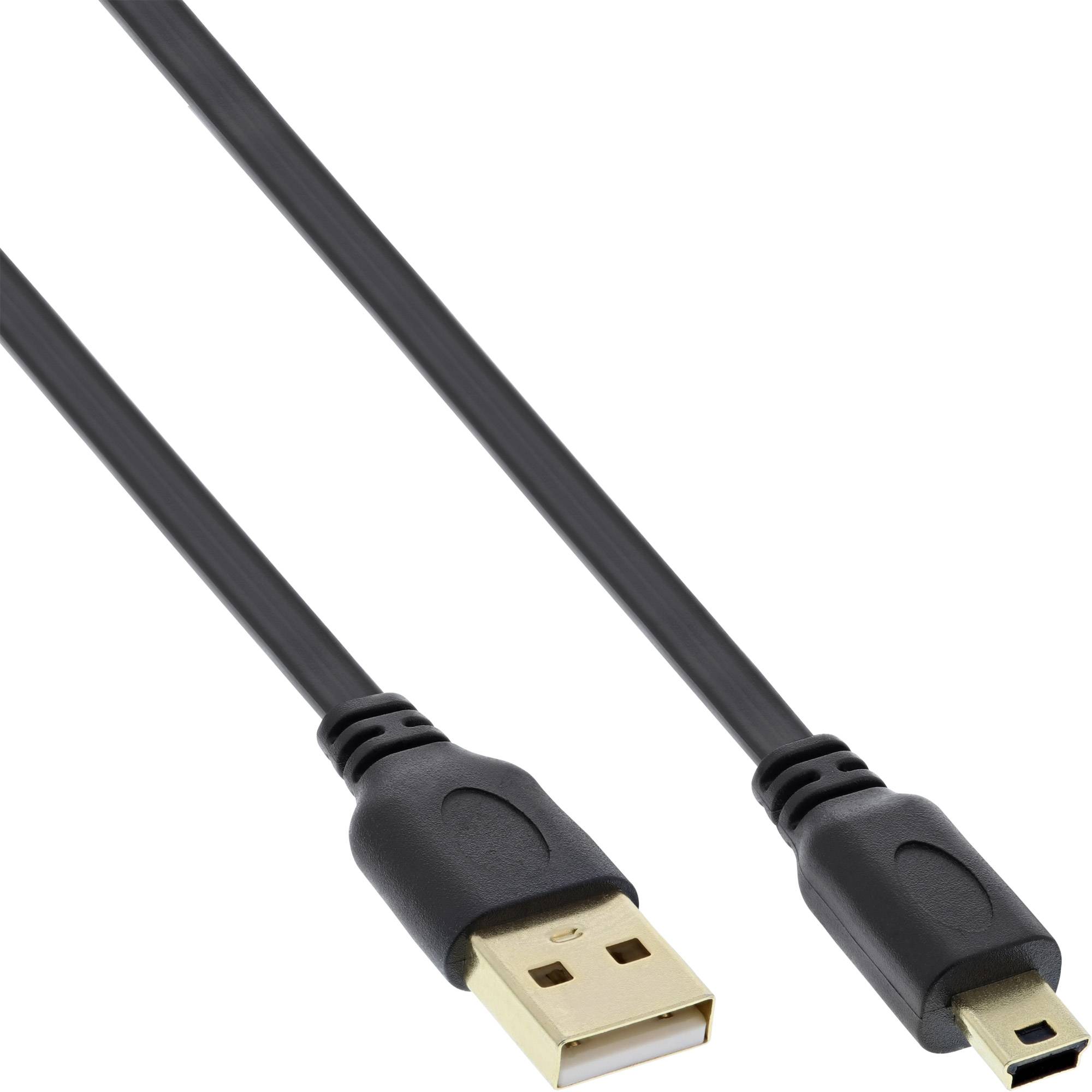 INLINE - USB 2.0 Flachkabel - USB A ST an Mini-B ST (5pol.) - schwarz - 0,3m