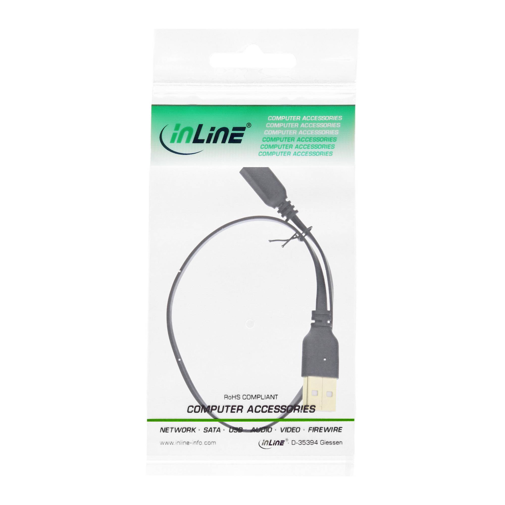 INLINE - USB 2.0 Flachkabel - USB A ST an Mini-B ST (5pol.) - schwarz - 0,3m