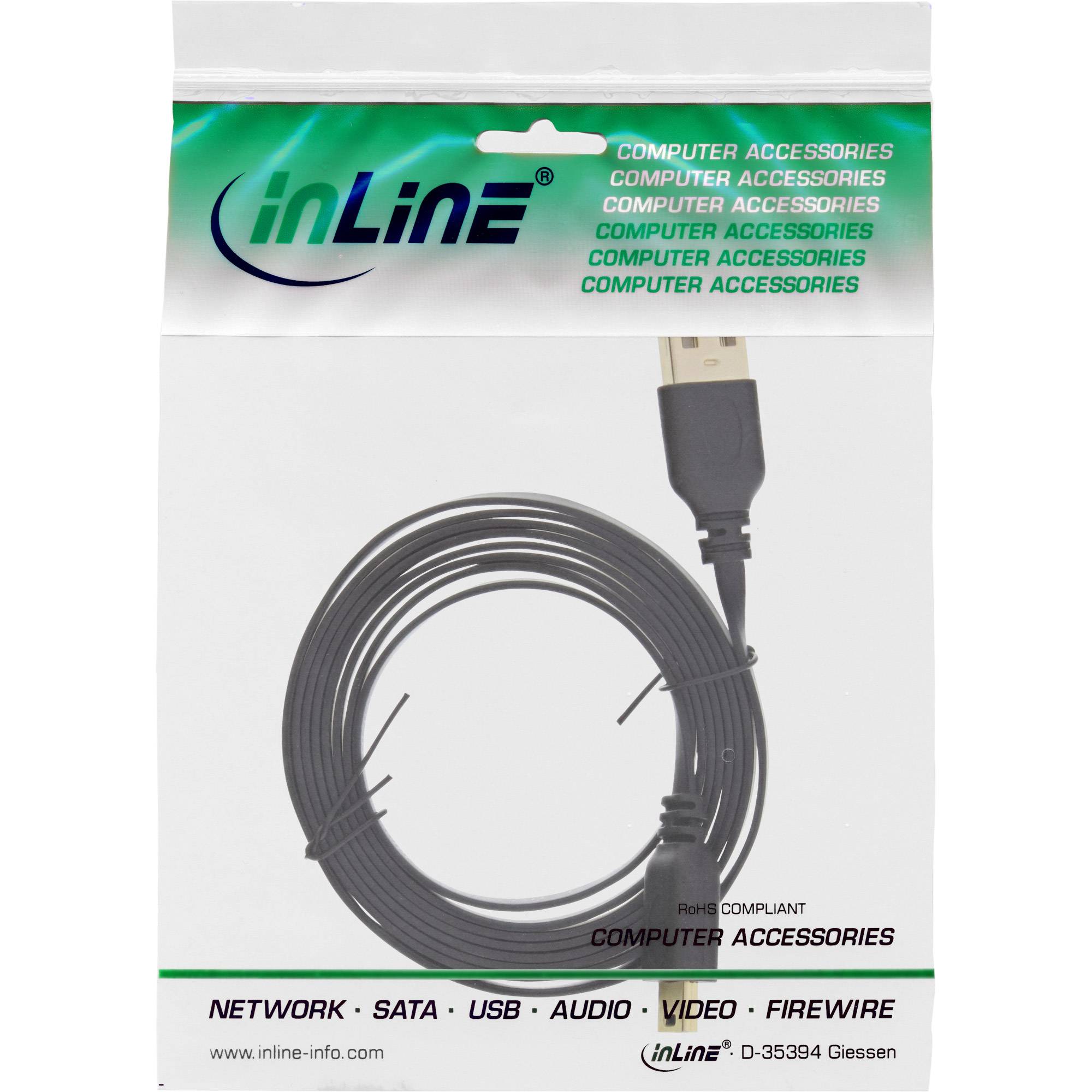 INLINE - USB 2.0 Flachkabel - USB A ST an Mini-B ST (5pol.) - schwarz - 5m
