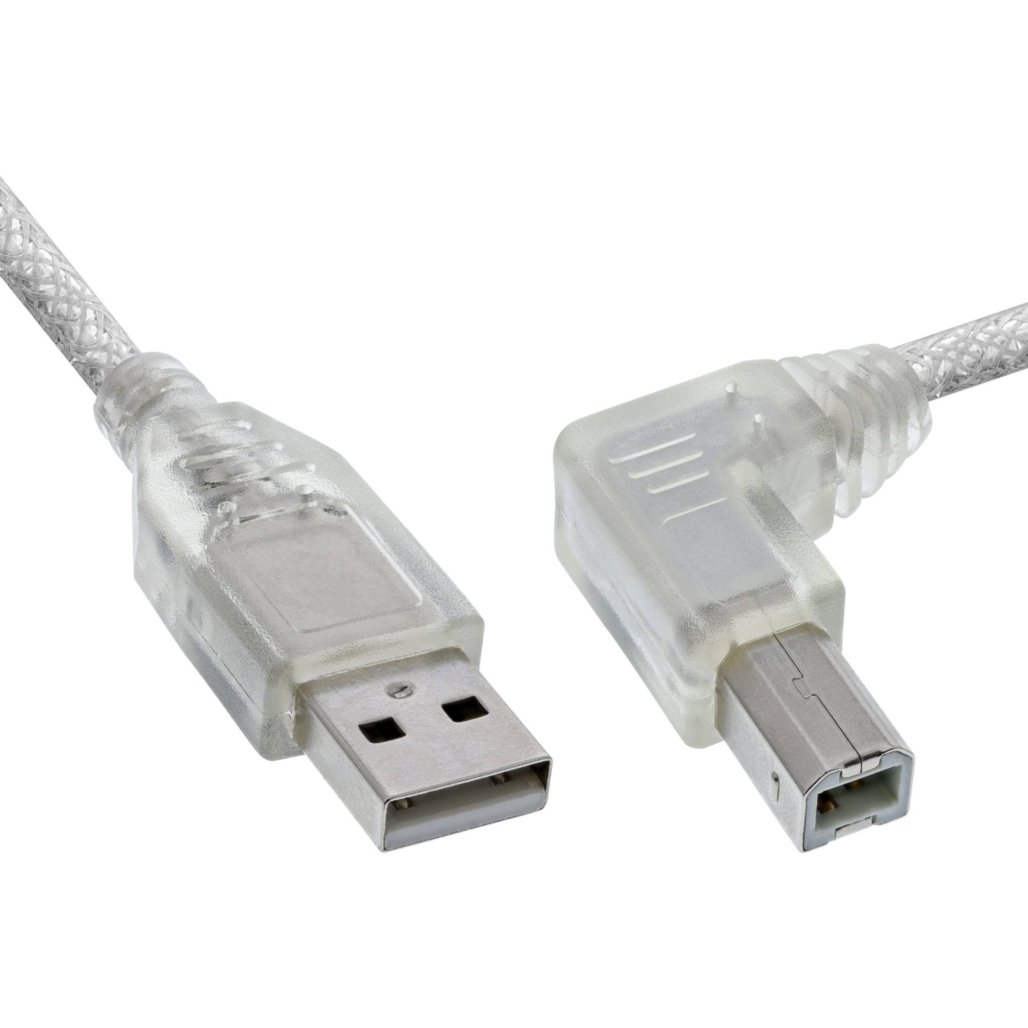 INLINE - USB 2.0 Kabel - A an B rechts abgewinkelt - transparent - 3m