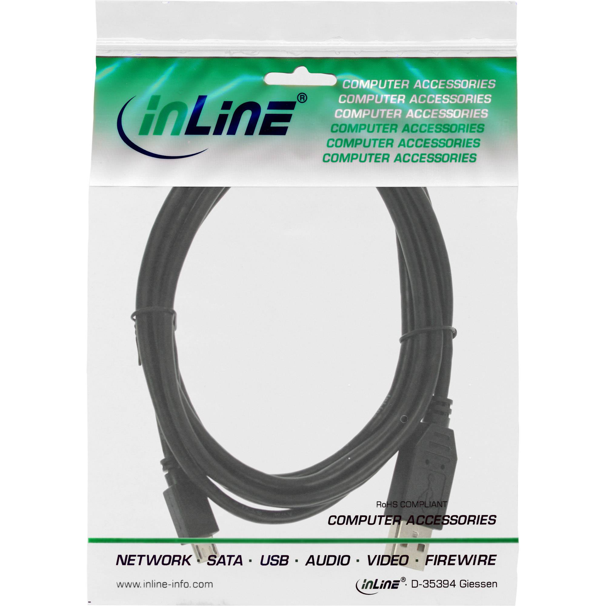 INLINE - Micro-USB 2.0 Kabel - USB-A Stecker an Micro-B Stecker - schwarz - 0,5m