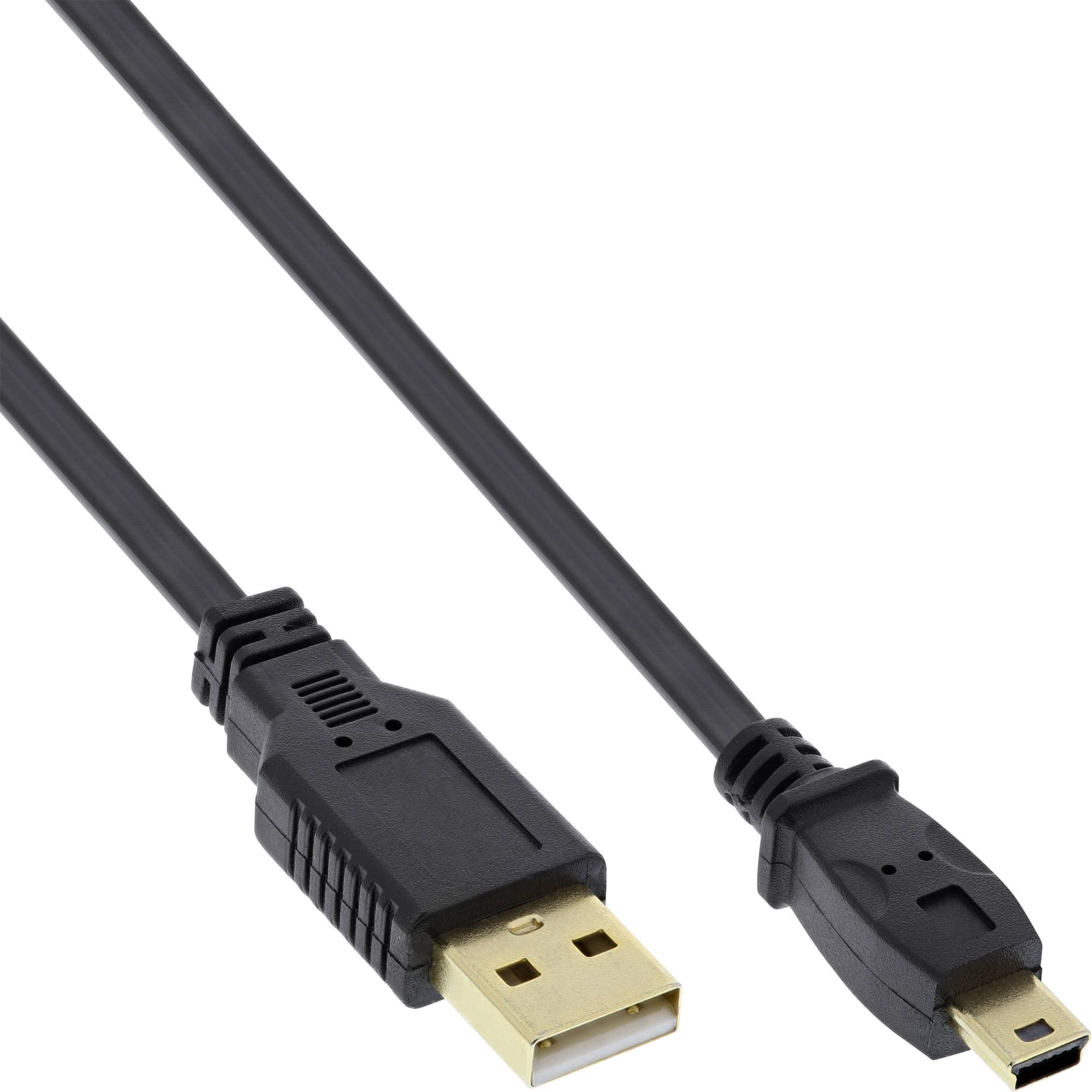 INLINE - USB 2.0 Flachkabel - USB A ST an Mini-B ST (5pol.) - schwarz - 3m