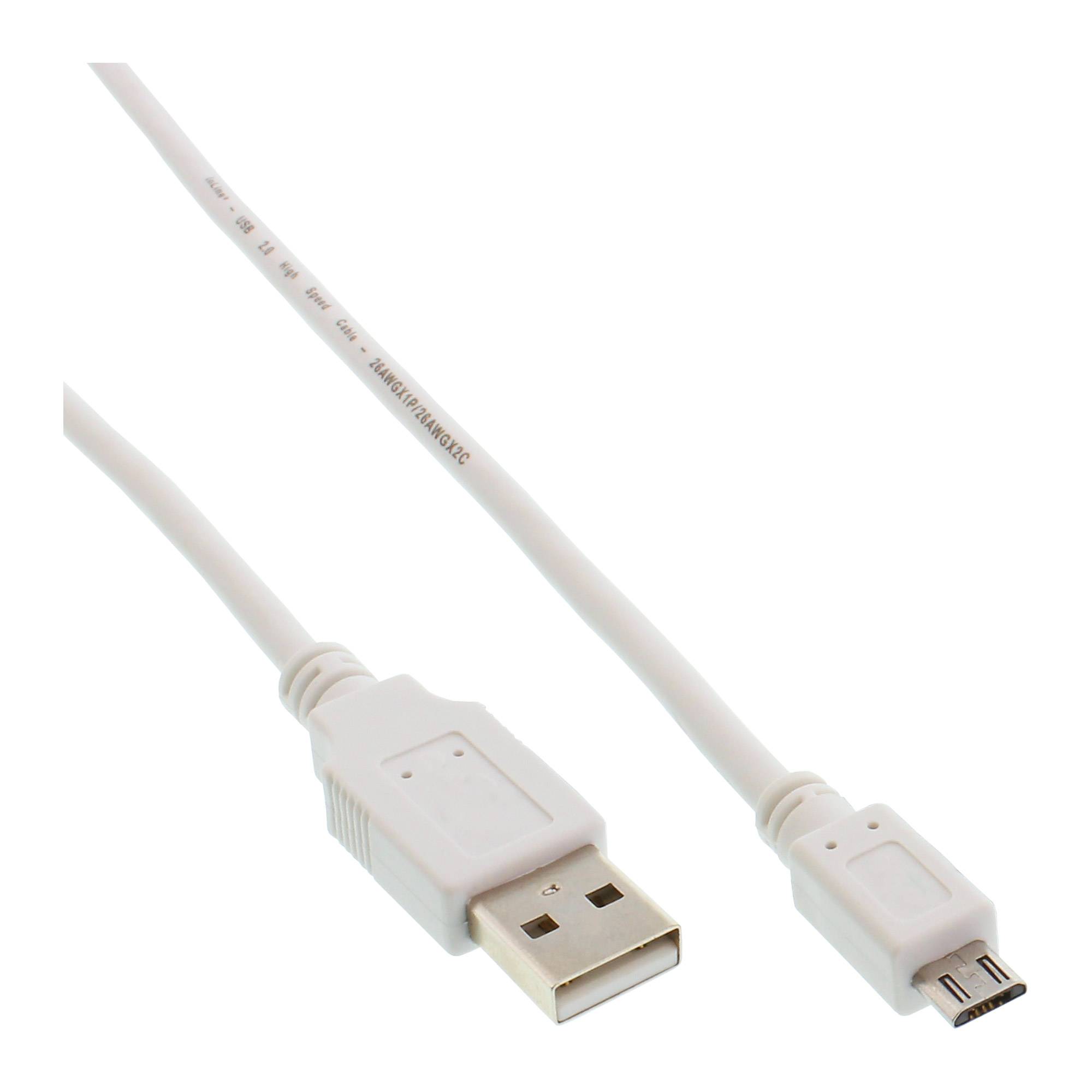 INLINE - Micro-USB 2.0 Kabel - USB-A Stecker an Micro-B Stecker - weiß - 1m