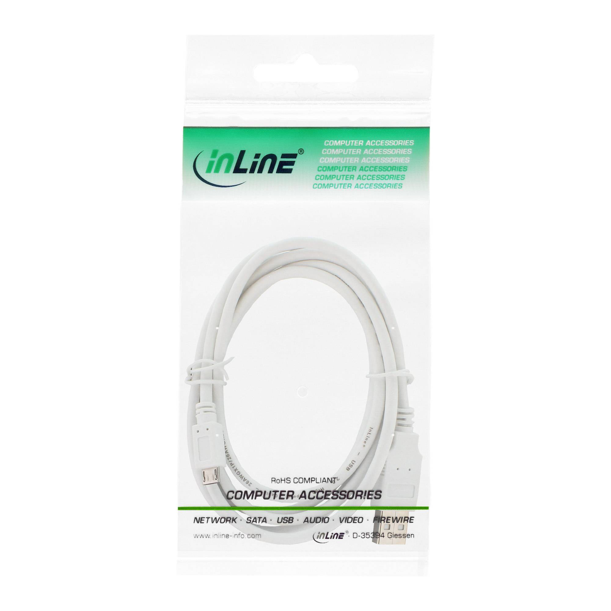 INLINE - Micro-USB 2.0 Kabel - USB-A Stecker an Micro-B Stecker - weiß - 2m