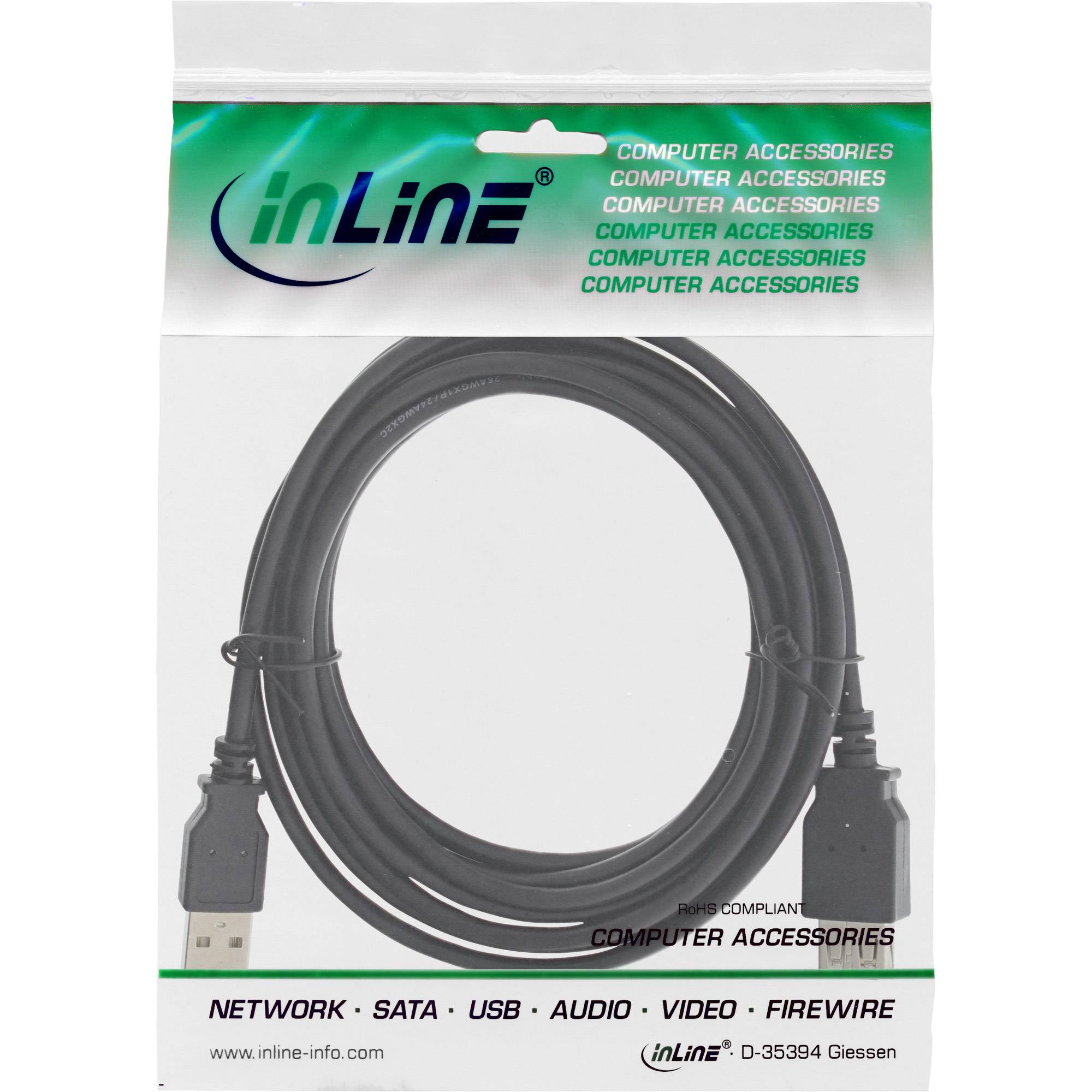 INLINE - USB 2.0 Verlängerung - Stecker / Buchse - Typ A - schwarz - 3m
